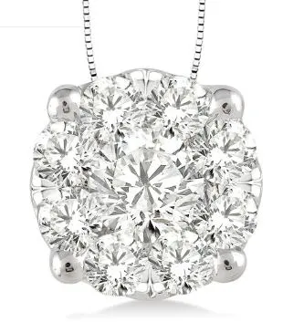 14K White Gold Diamond Cluster Necklace