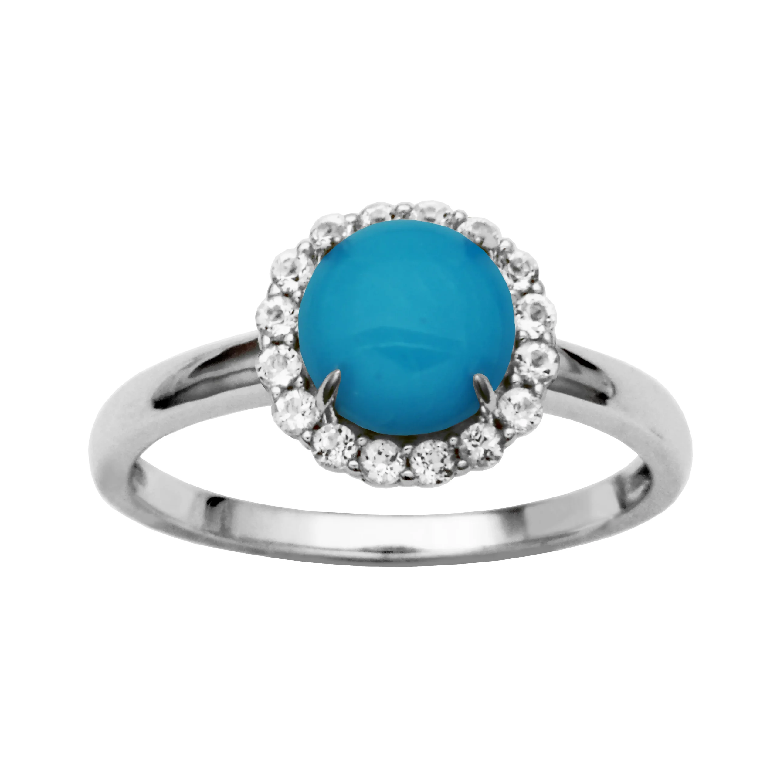 Sterling Silver Sleeping Beauty Turquoise and White Topaz Halo Ring