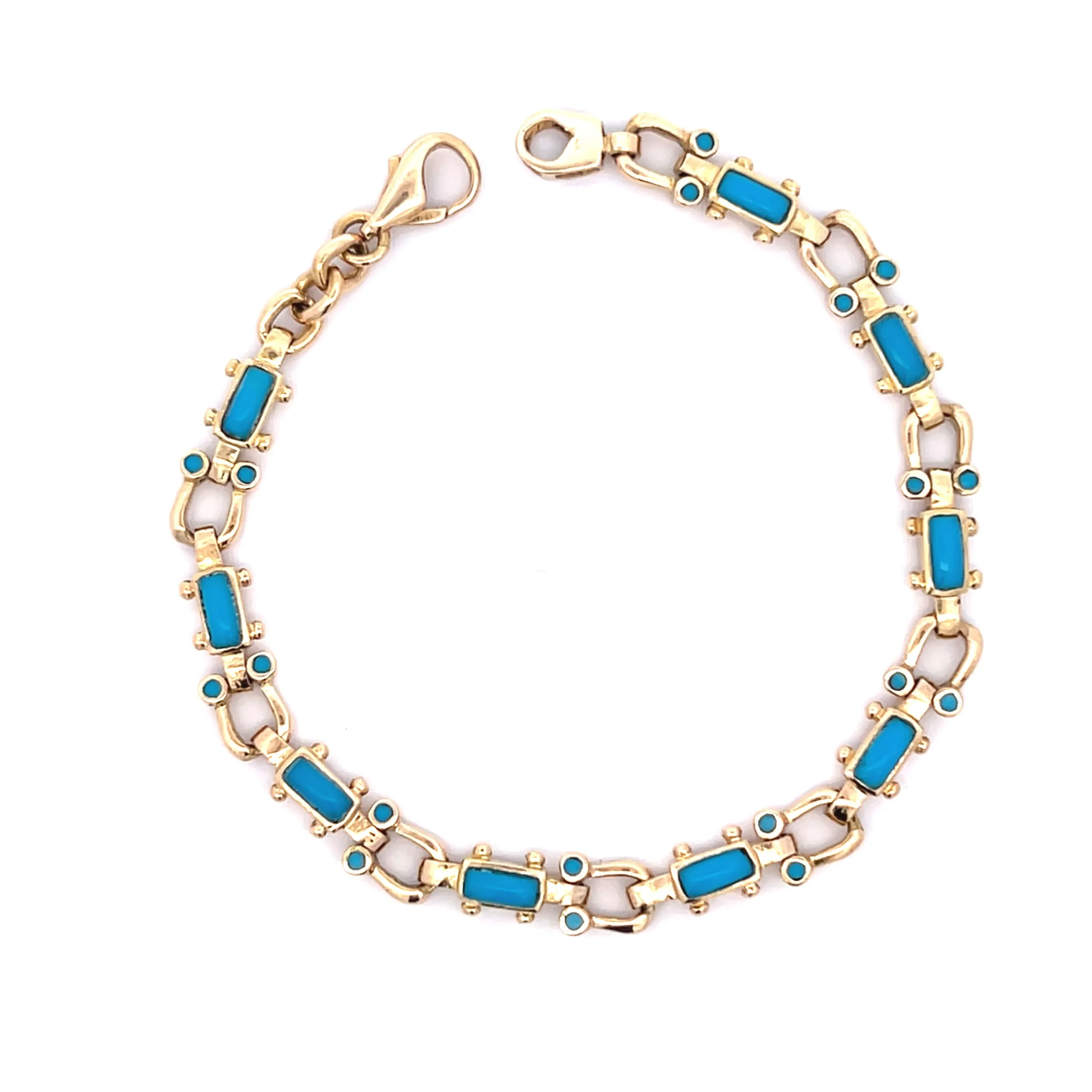 Estate 18K Yellow Gold Turquoise Link Bracelet