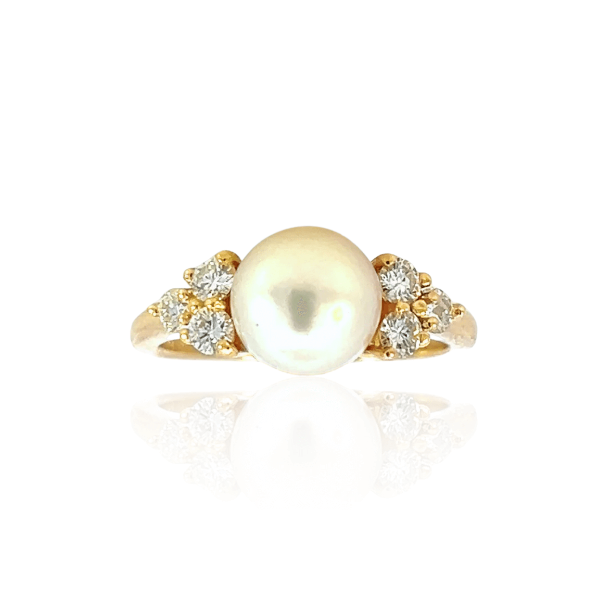 Estate 18K Yellow Gold Cream Colored Pearl & Diamond Ring