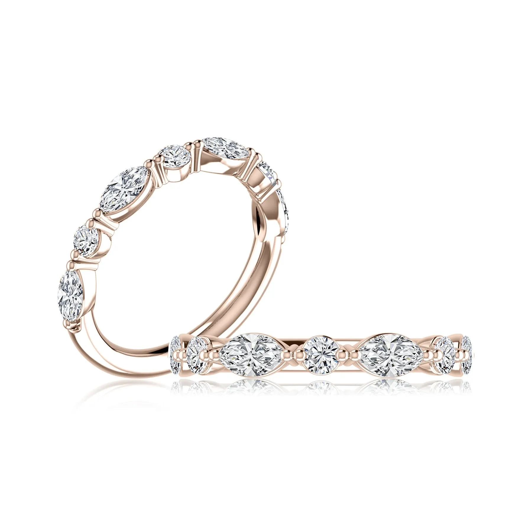 14K Rose Gold 0.43ctw Alternating Diamond Wedding Band