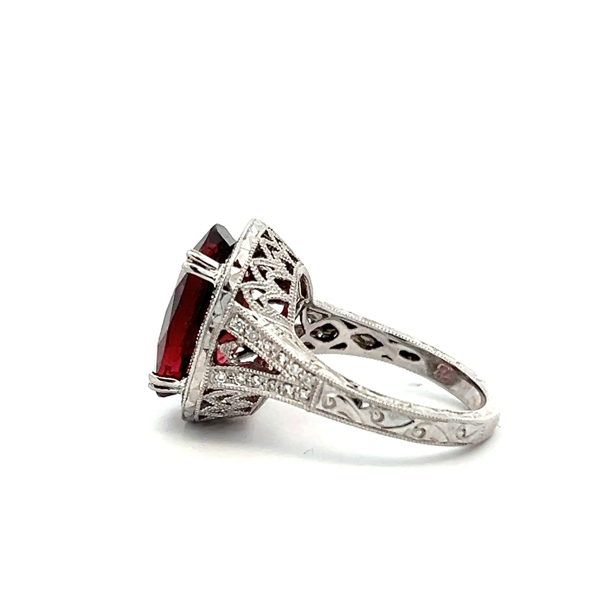 Estate 18K White Gold Pink Tourmaline & Diamond Halo Fashion Ring