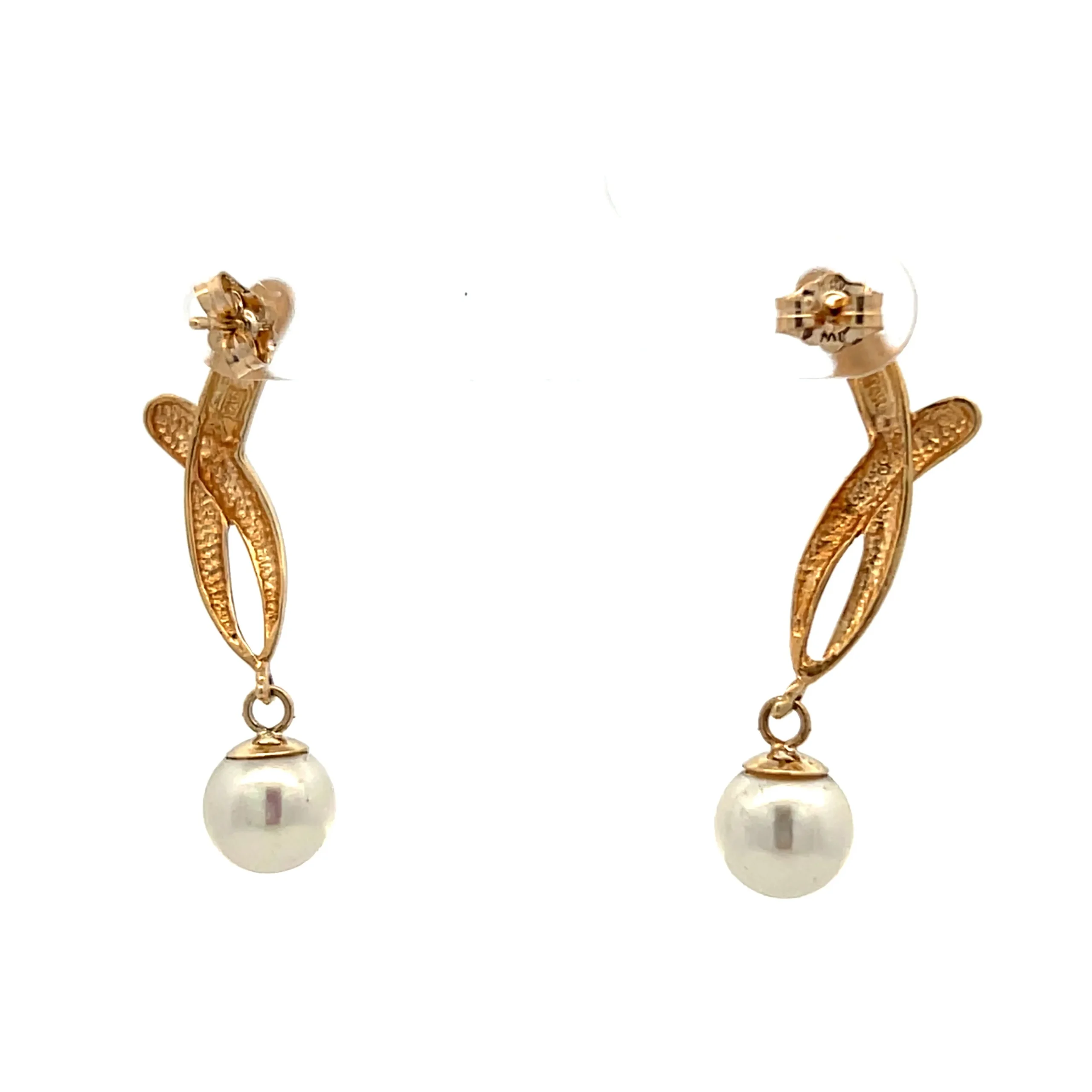 Estate 14K Yellow Gold 8mm Pearl Drop Earrings