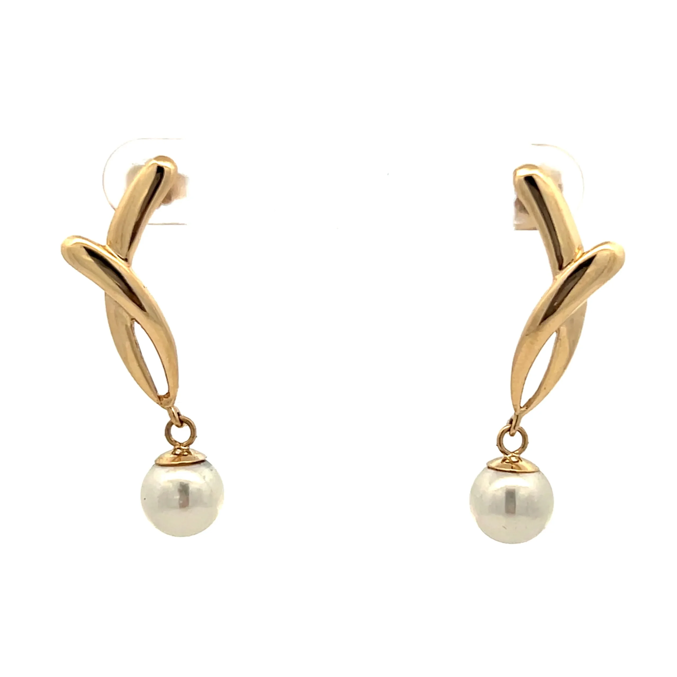 Estate 14K Yellow Gold 8mm Pearl Drop Earrings
