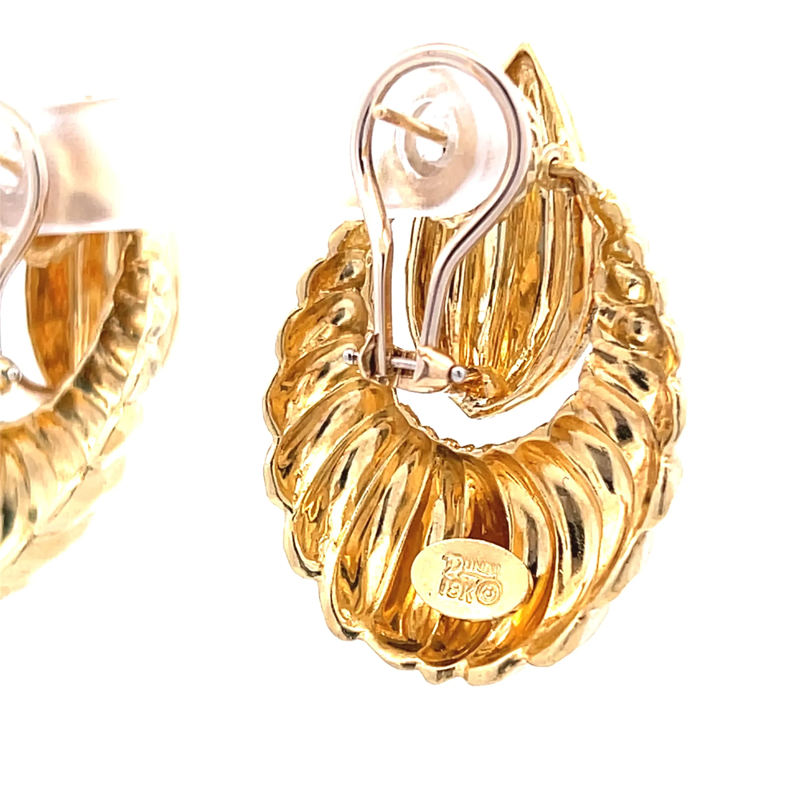 Estate 18K Yellow Gold Scalloped Henry Dunay Doorknocker Earrings