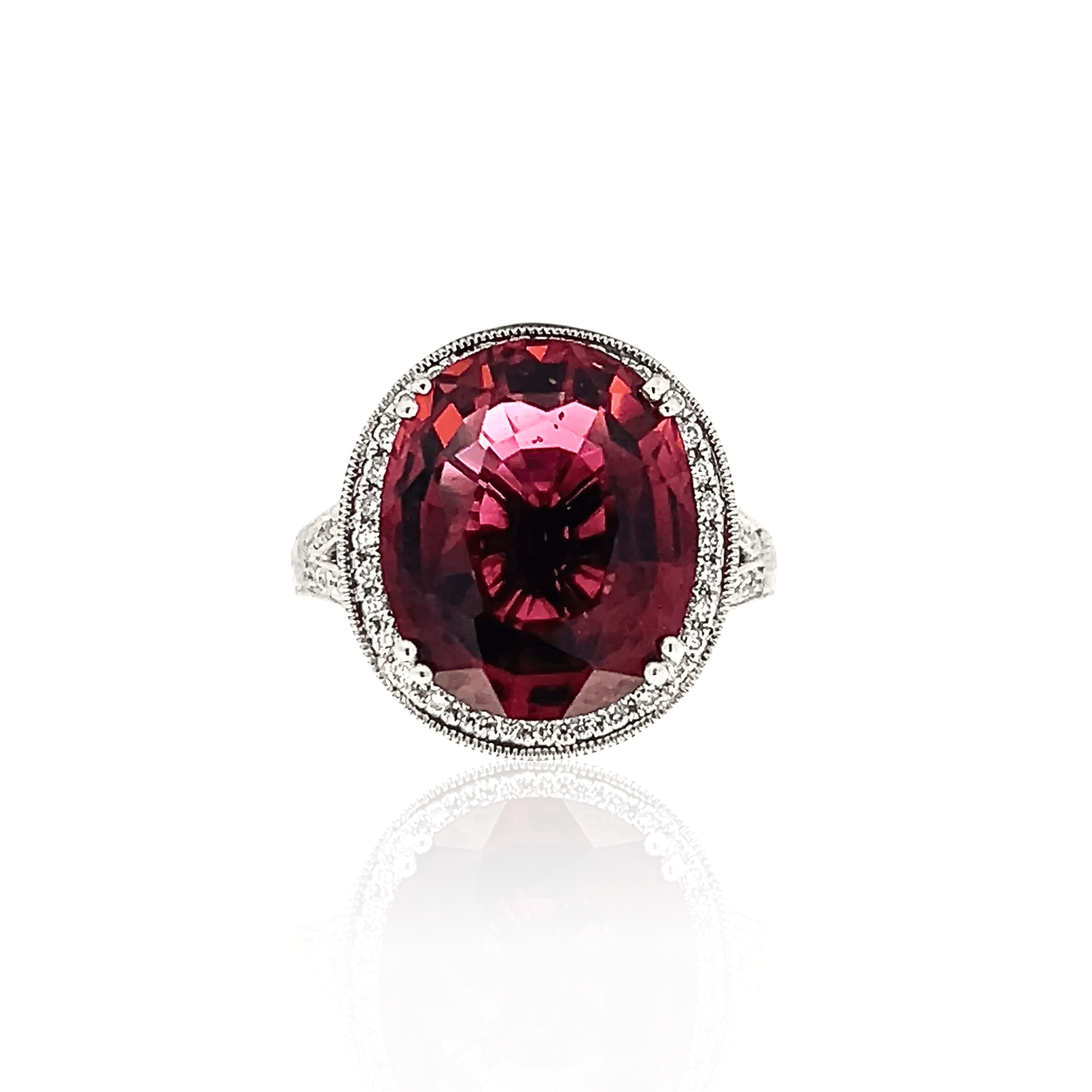 Estate 18K White Gold Pink Tourmaline & Diamond Halo Fashion Ring