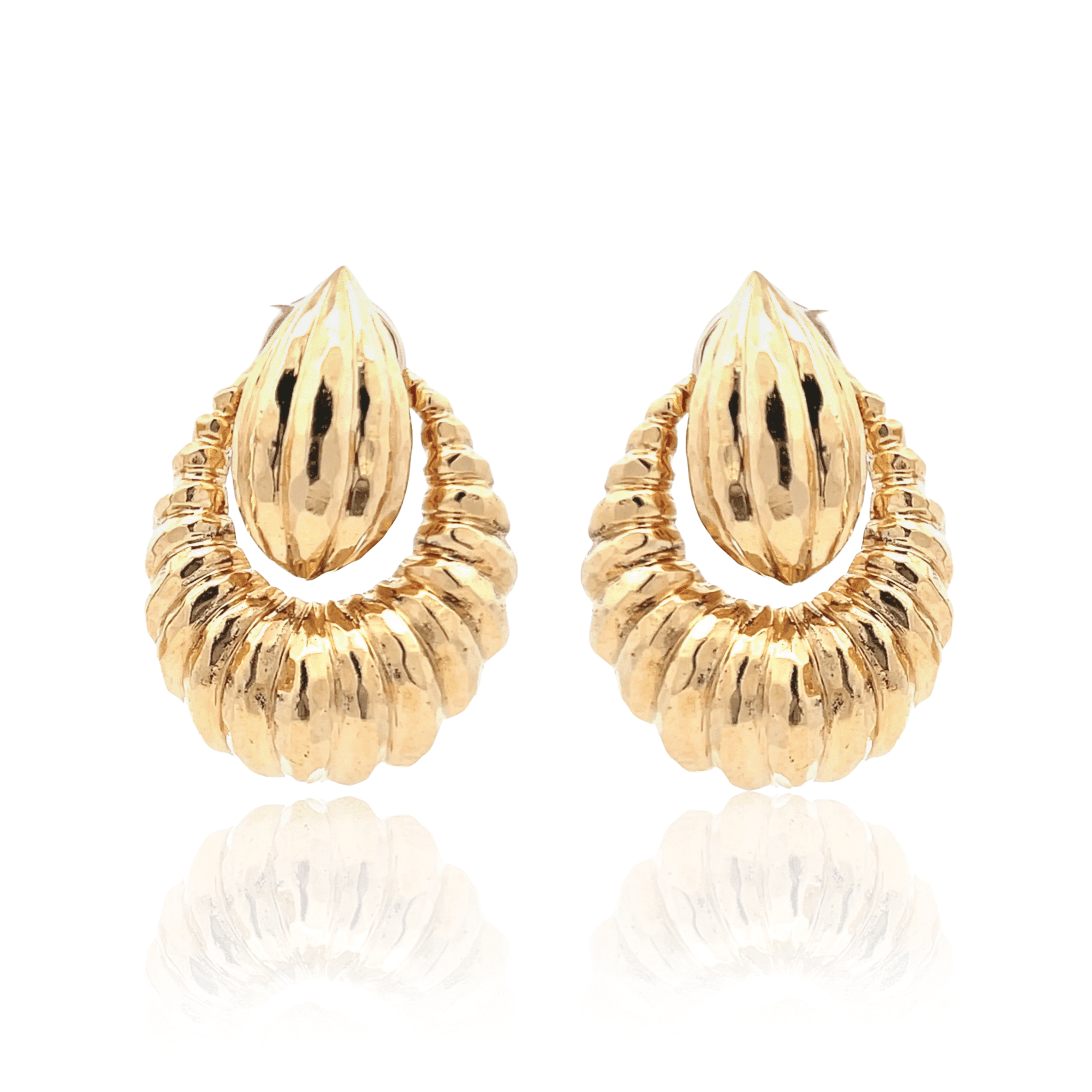 Estate 18K Yellow Gold Scalloped Henry Dunay Doorknocker Earrings
