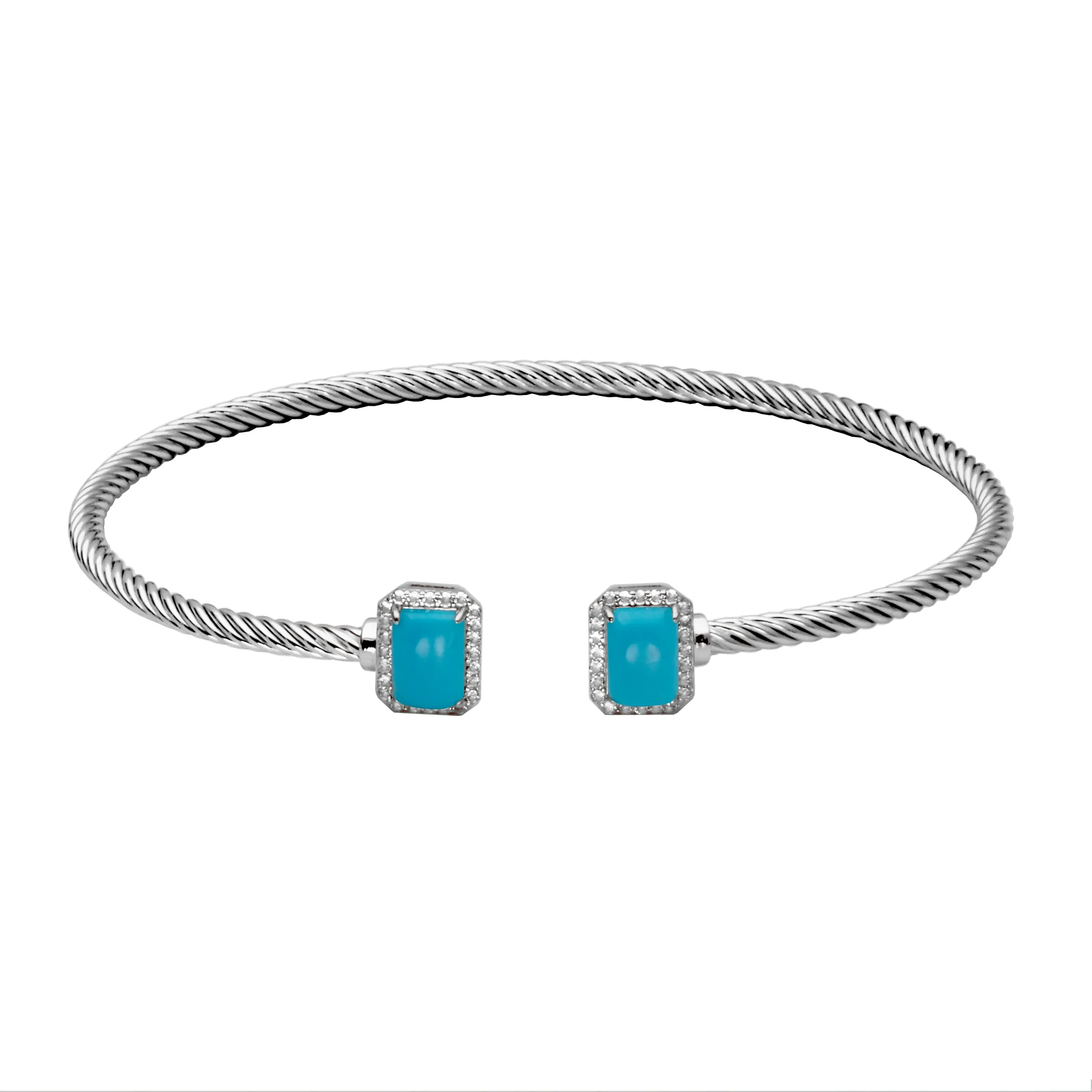 Sterling Silver Emerald Cut Sleeping Beauty Turquoise & White Topaz Cuff Bracelet