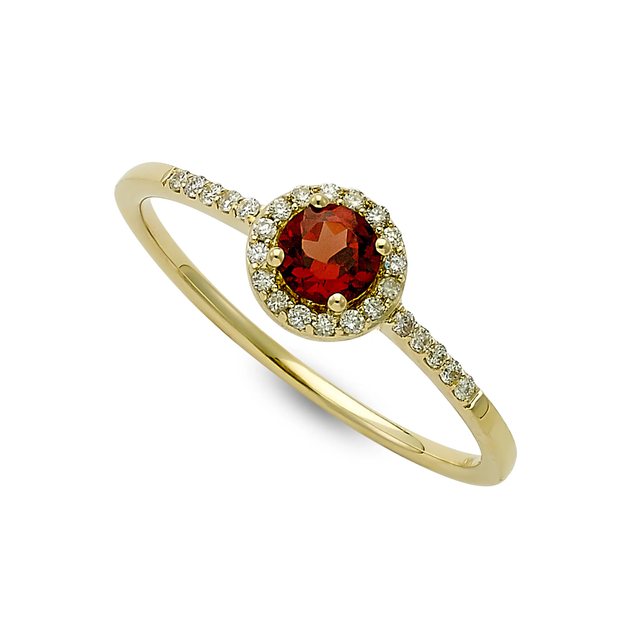 14K Yellow Gold Garnet & Diamond Halo Ring by Samuel B.