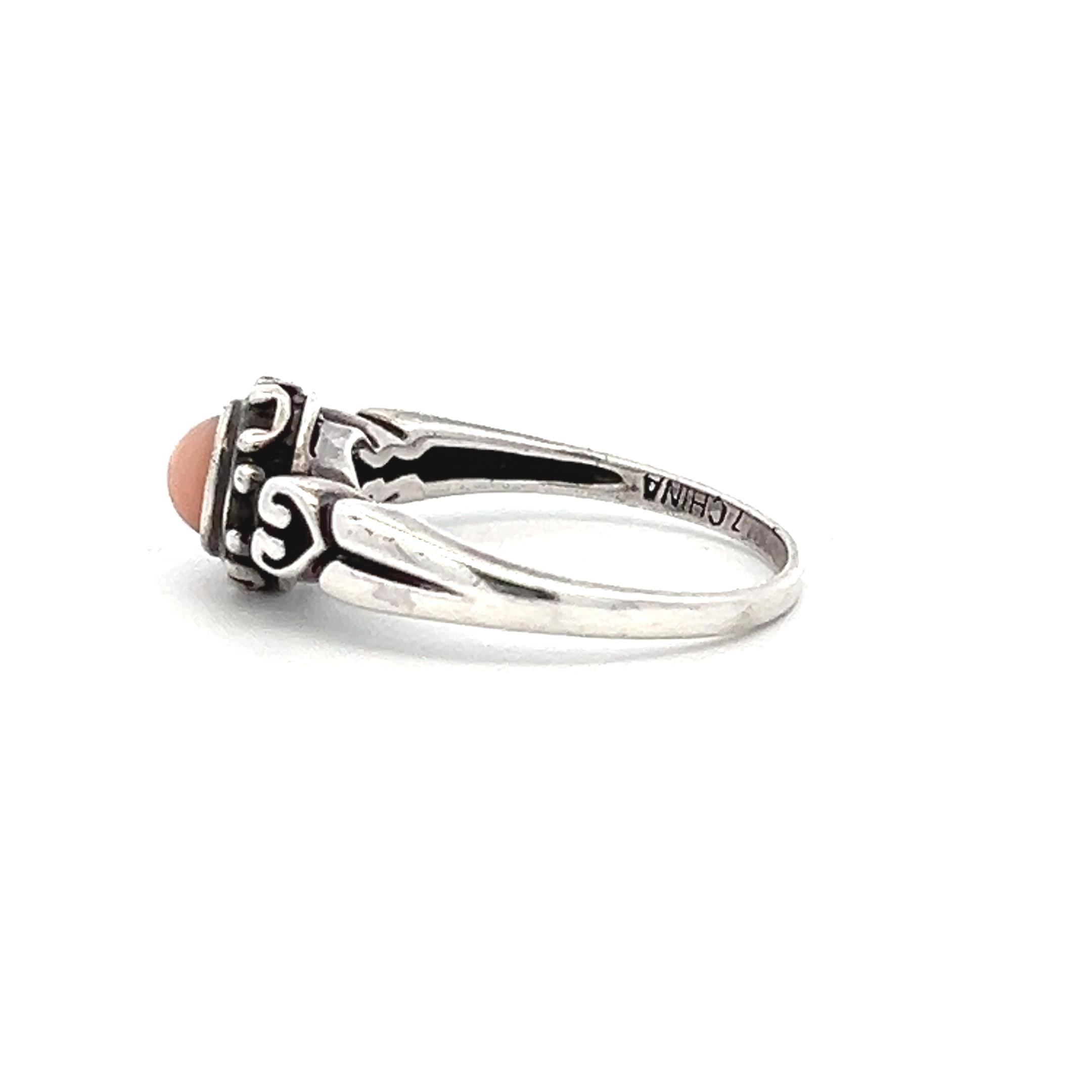 Estate Sterling Silver Coral Ring - Image 2