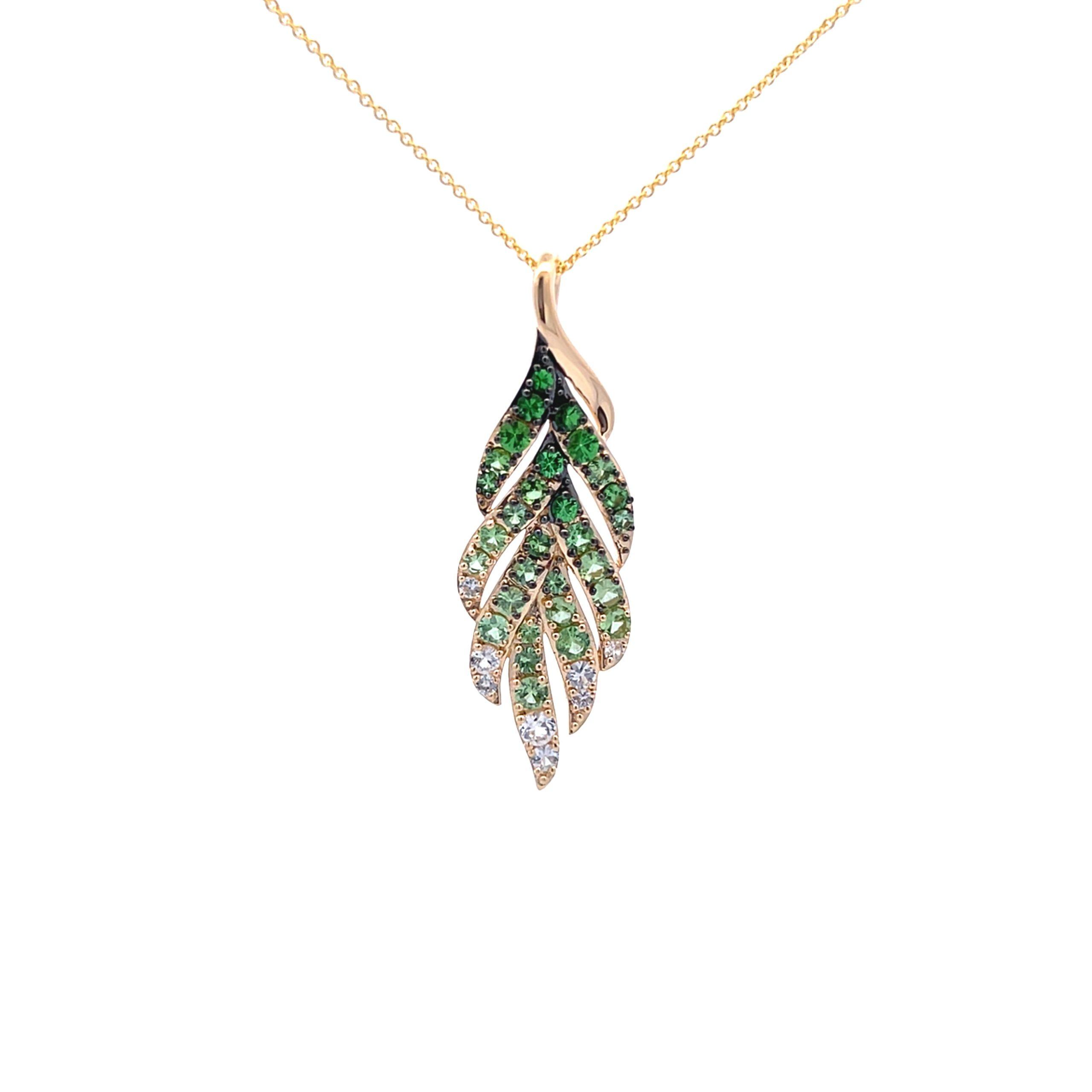 14K Yellow Gold LeVian Tsavorite Garnet Leaf Necklace