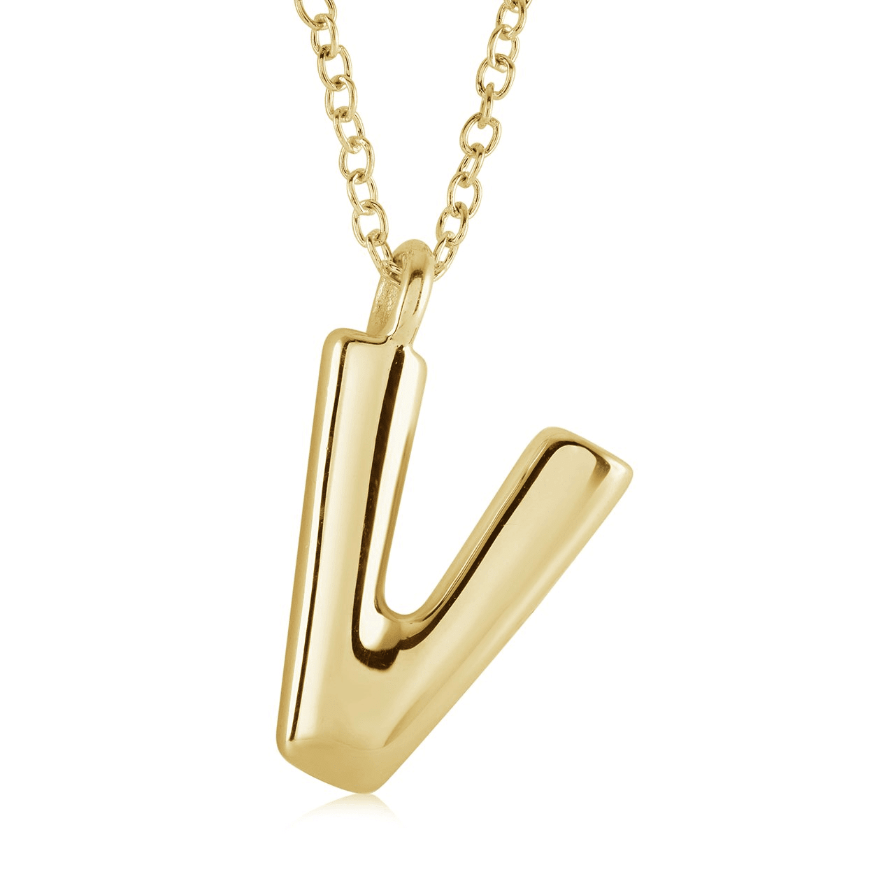Stainless Steel Gold Plated Bubble Initial Letter "V" Necklace