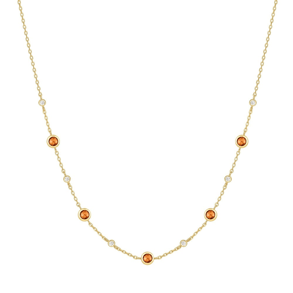 14K Yellow Gold Plated Solar Orange Nano Gemstone Station Necklace