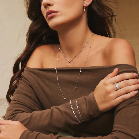 Sterling Silver Cubic Zirconia Star Drop Necklace