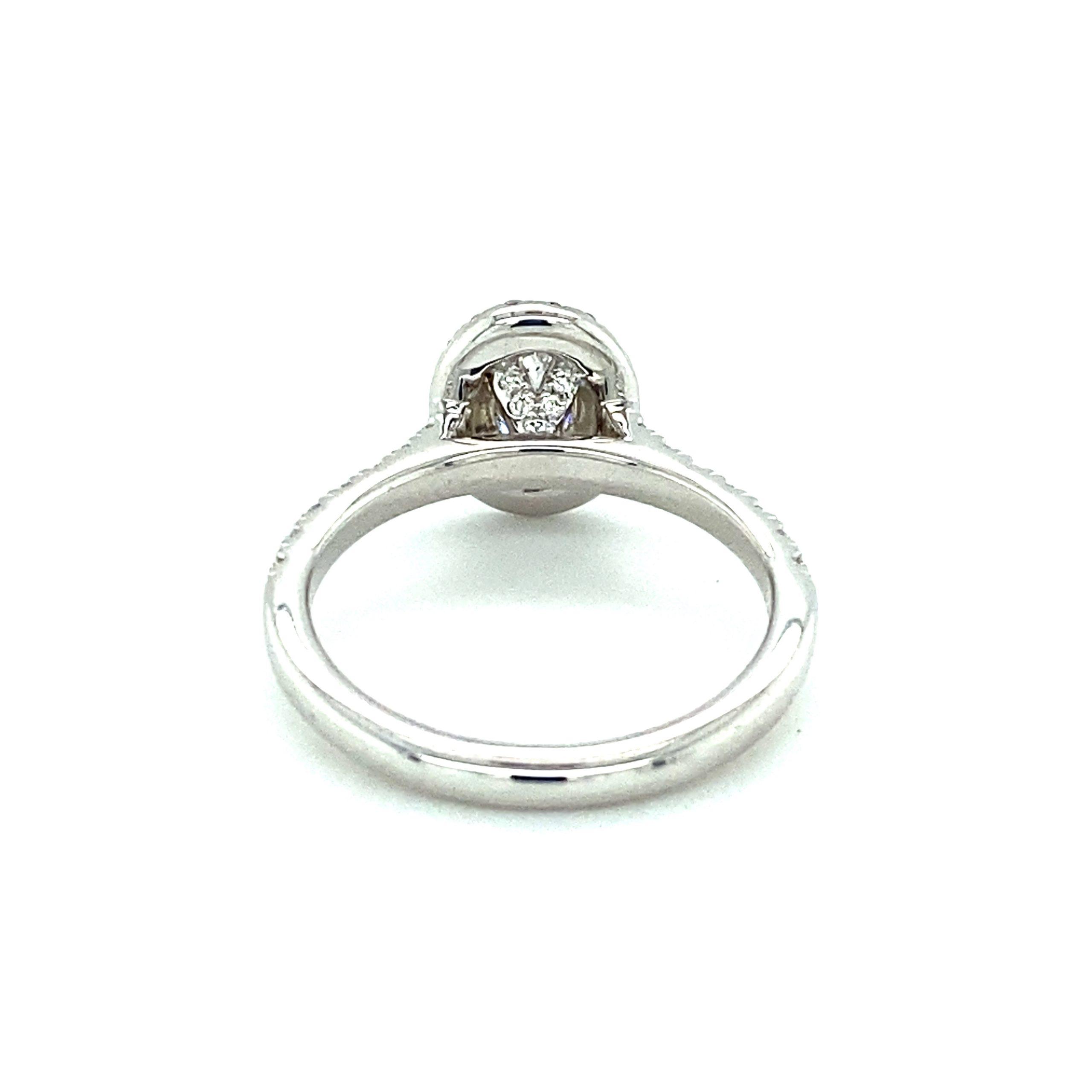 14K White Gold 1.07CTW Oval Diamond Halo Engagement Ring by Martin Flyer - Image 3