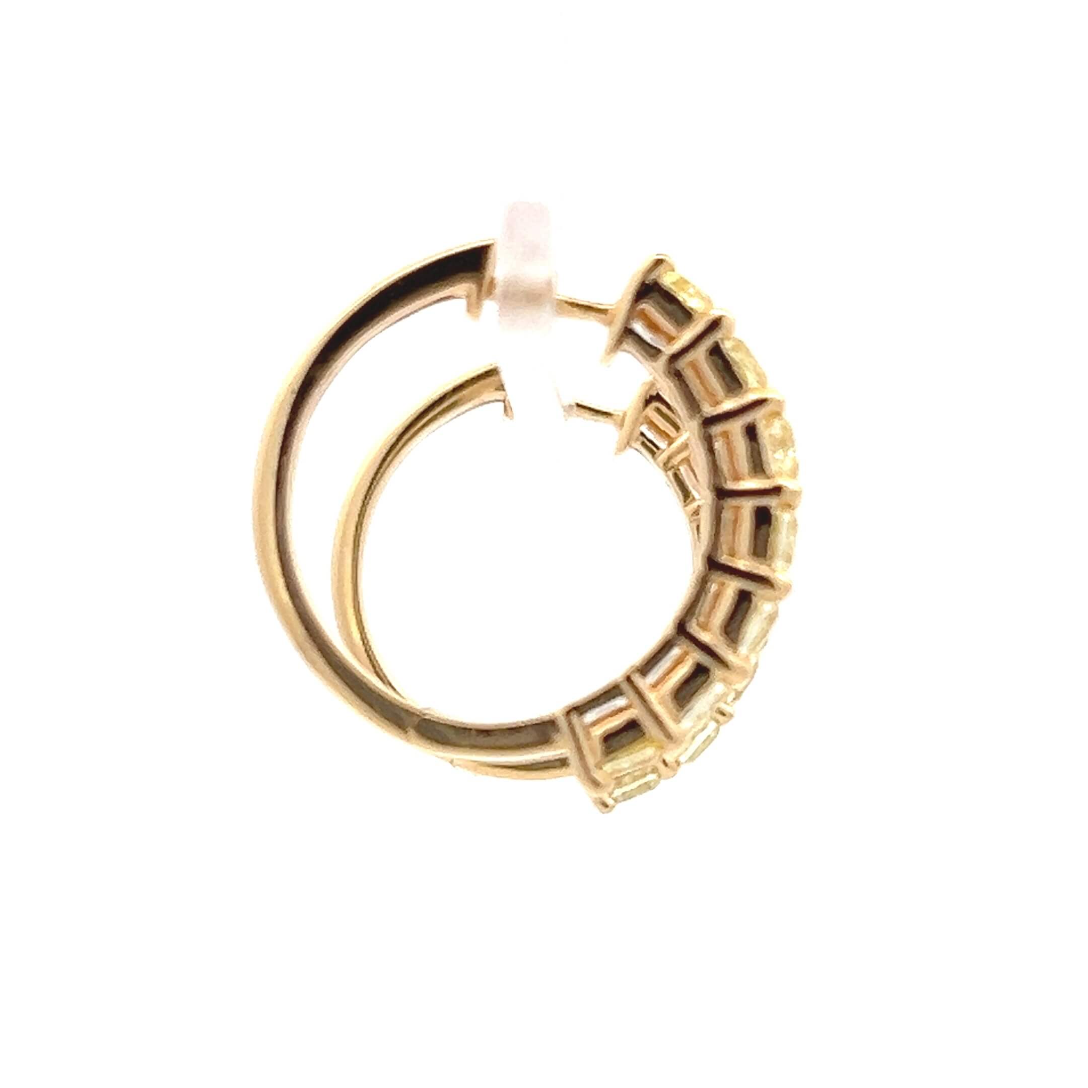 Estate 18K Yellow Gold 3.08ctw Cushion Yellow Diamond Hoop Earrings