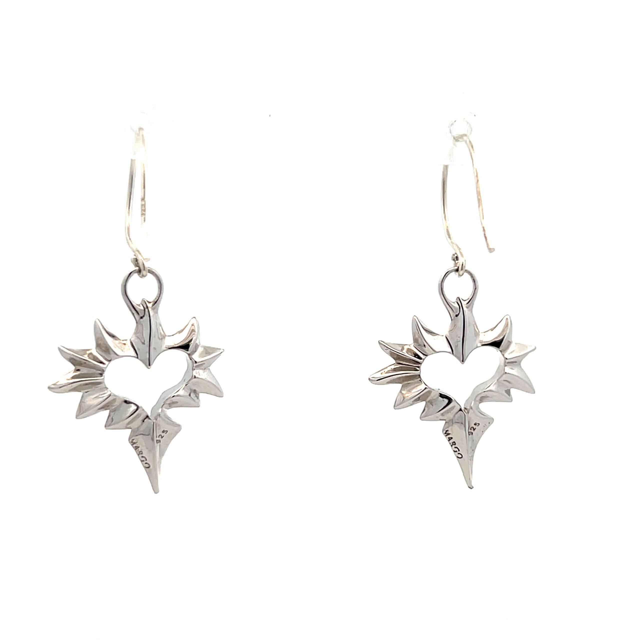 Estate Sterling Silver Starburst Heart Dangle Earrings