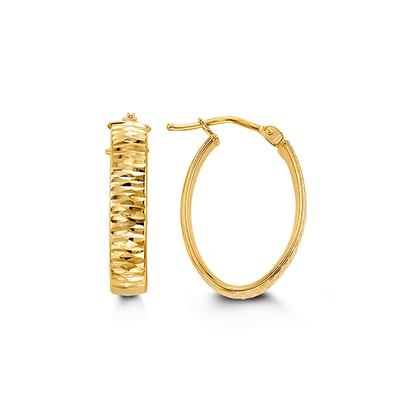 10K Yellow Gold Diamond-Cut Oval Hoop Earrings