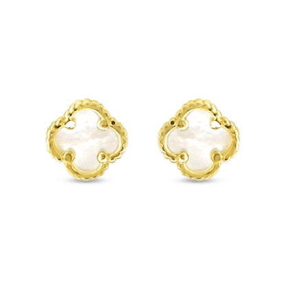 10K Yellow Gold Mother of Pearl Clover Stud Earrings