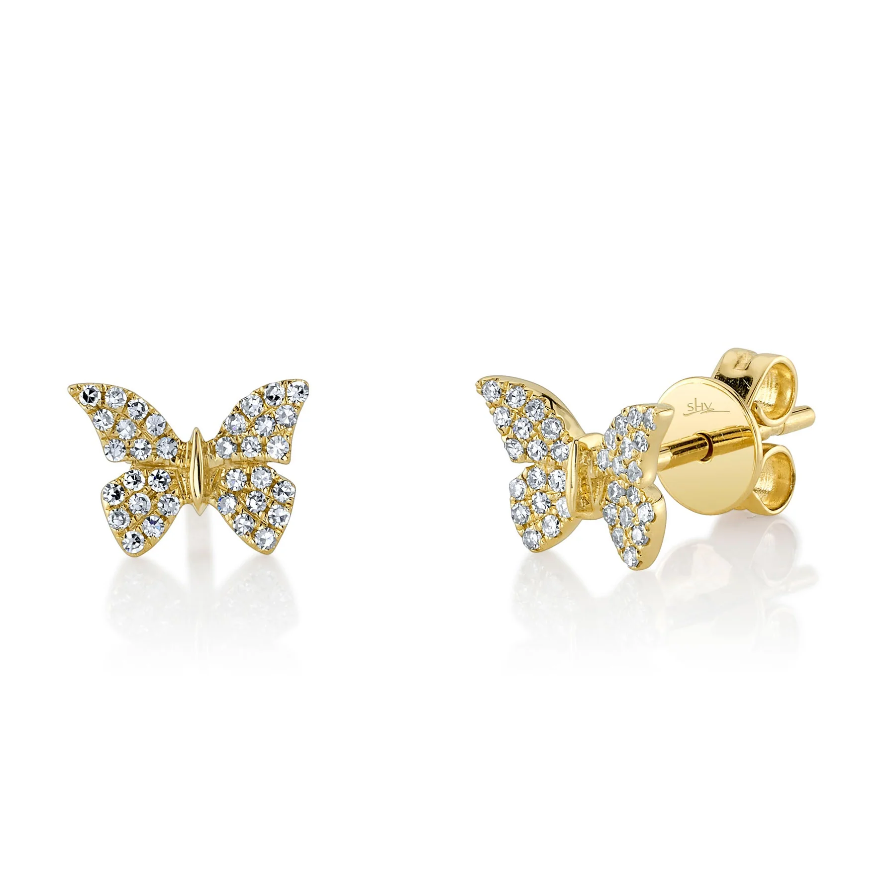 14K Yellow Gold 0.15ctw Diamond Butterfly Stud Earrings by Shy Creation