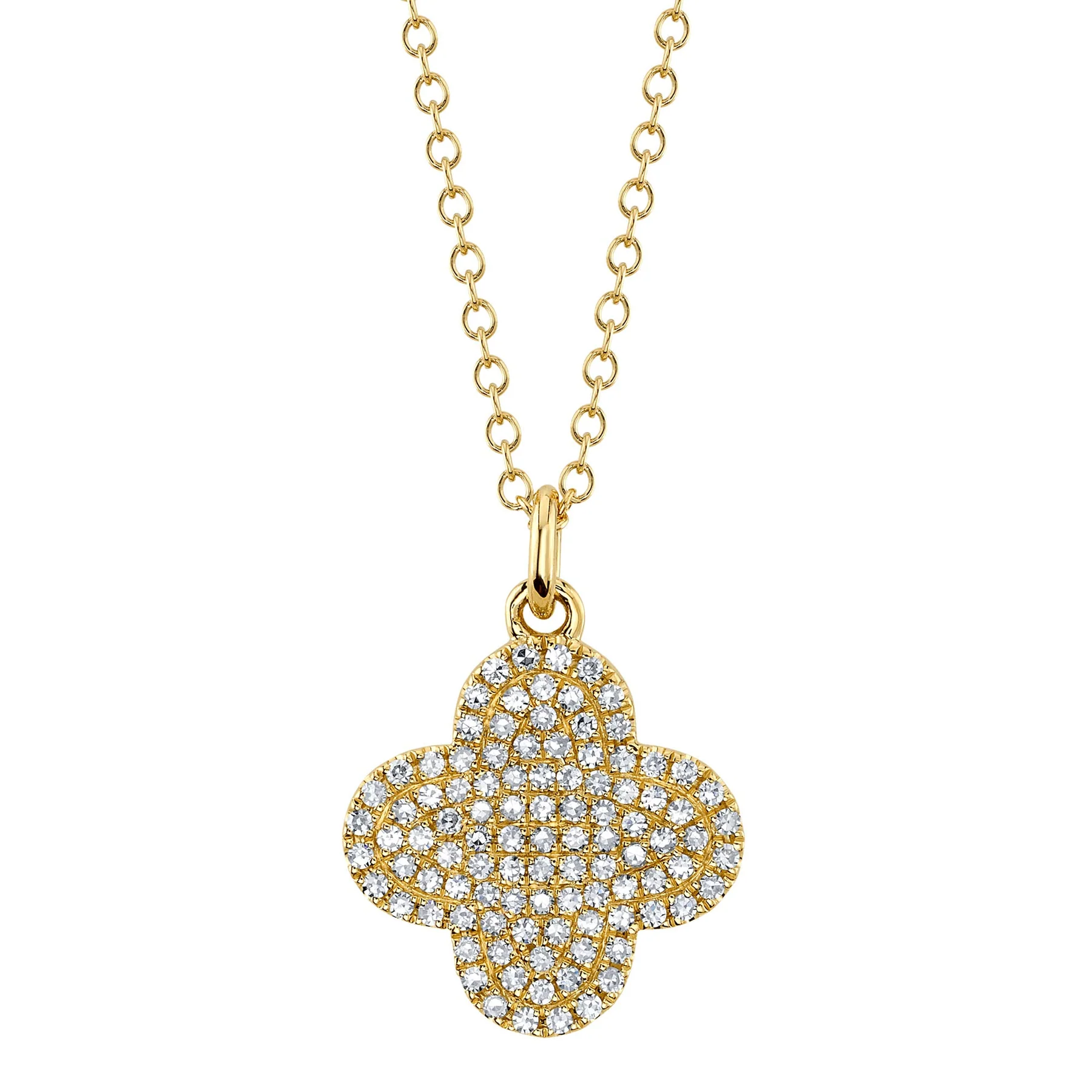14K Yellow Gold 0.23ctw Diamond Clover Pendant Necklace by Shy Creation
