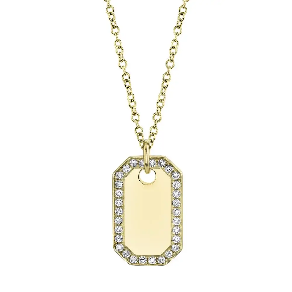 14K Yellow Gold 0.40ctw Diamond Dog Tag Necklace by Shy Creation