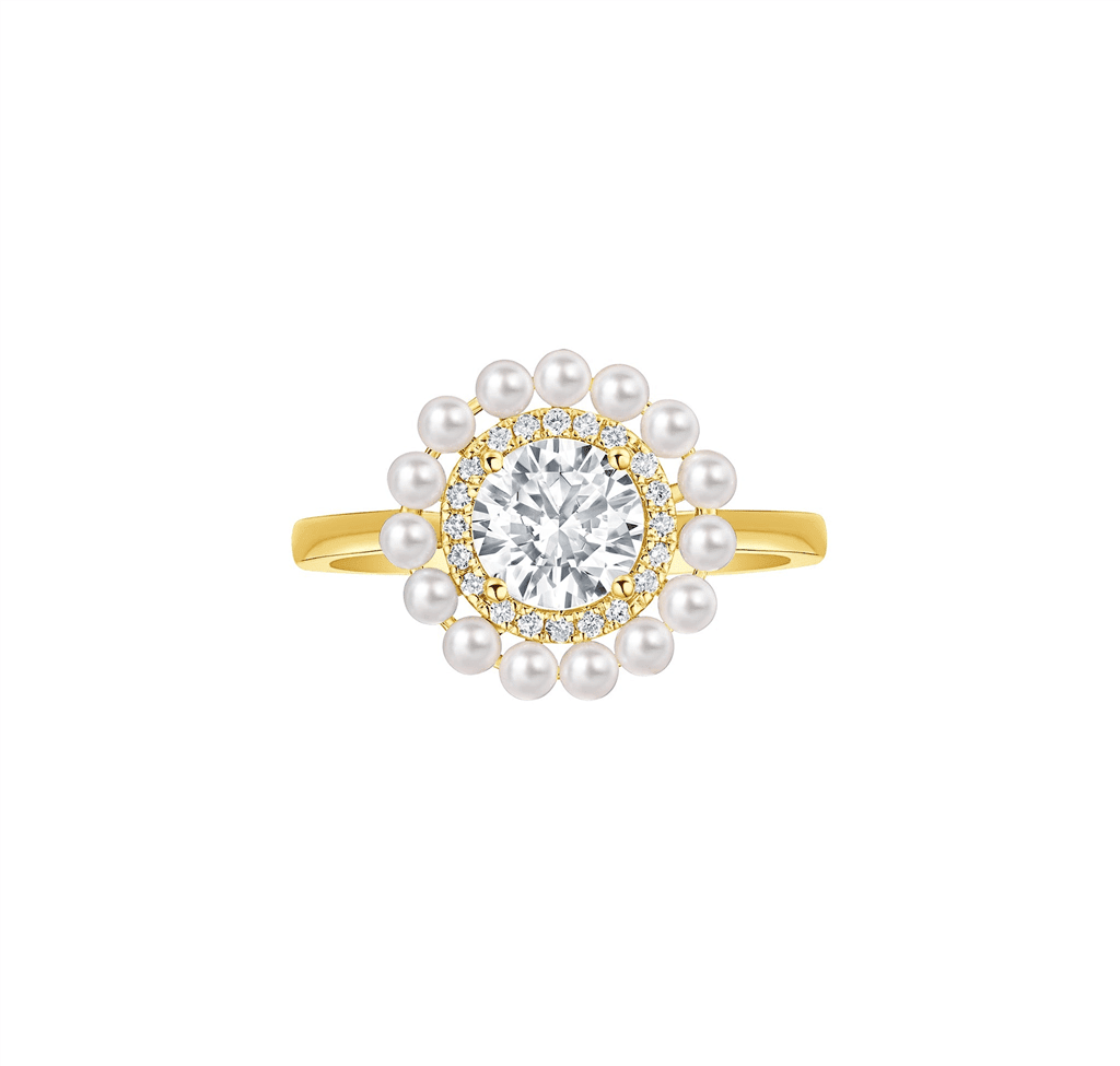 14K Yellow Gold 1.10ctw Lab Diamond & Pearl Halo Ring