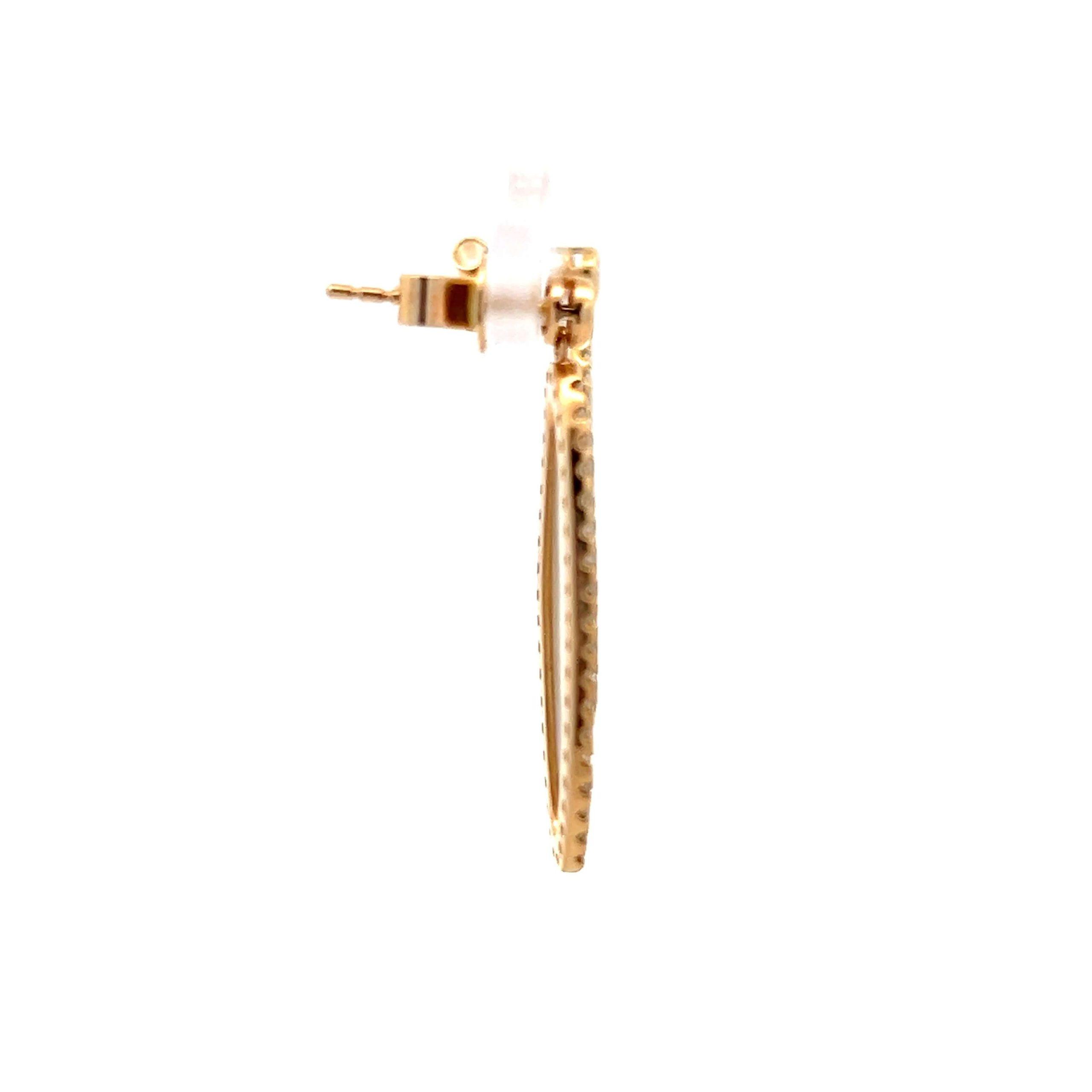 14K Yellow Gold Oval Mother of Pearl & Diamond Drop Earrings