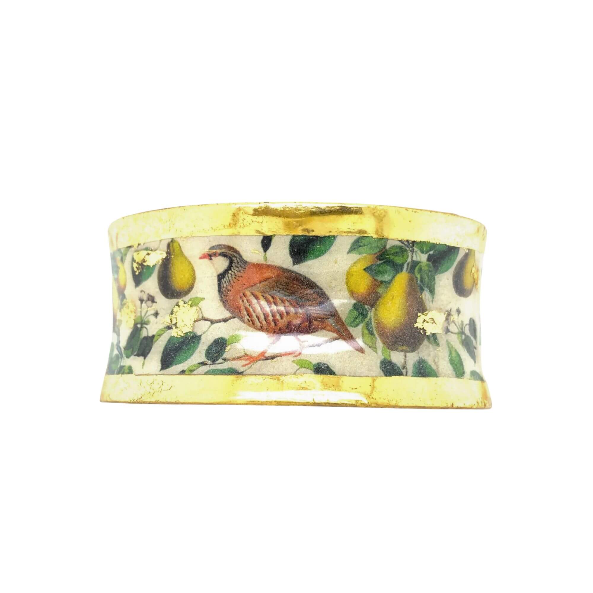 22K Gold Leaf Partridge & Pear Tree Corset Cuff Bracelet