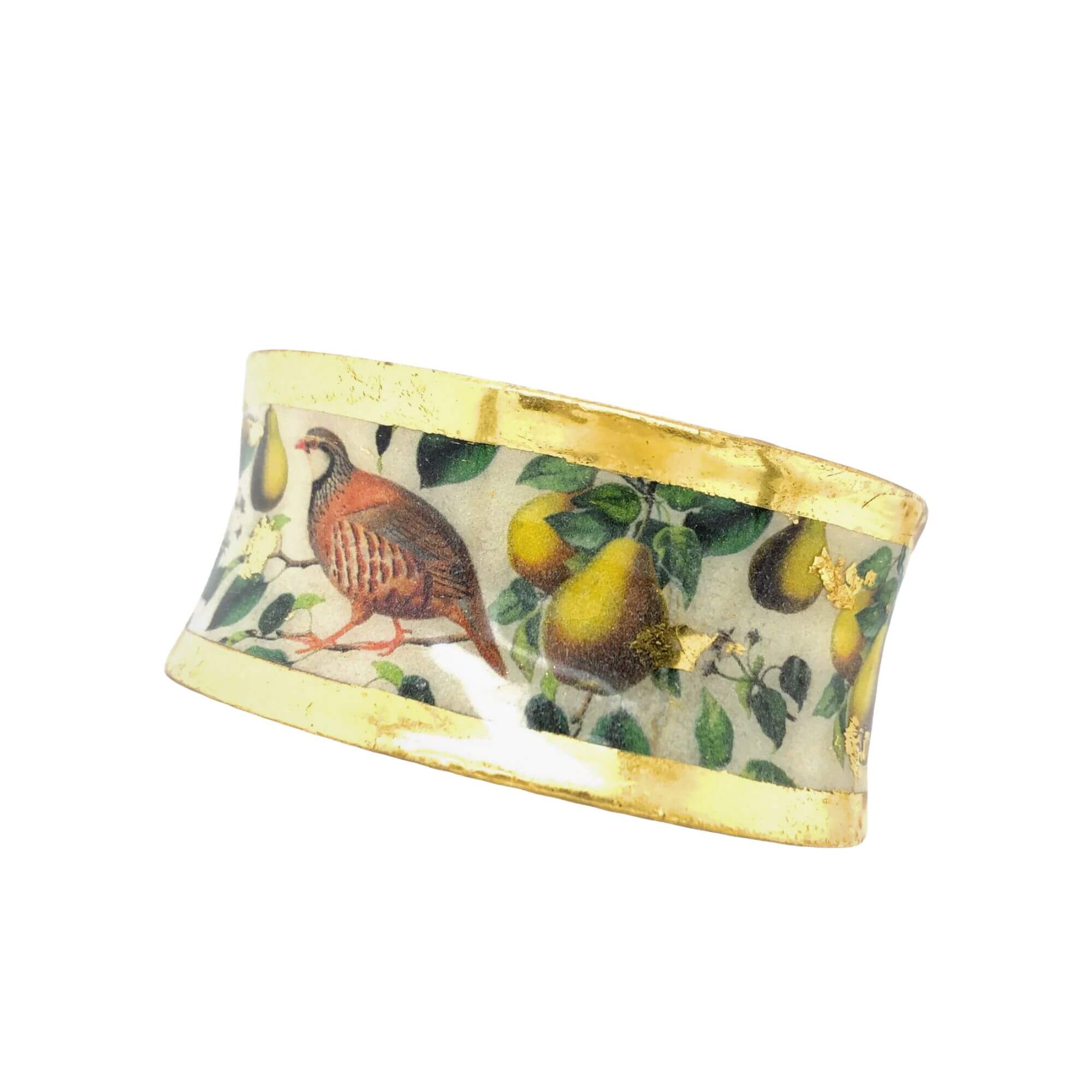 22K Gold Leaf Partridge & Pear Tree Corset Cuff Bracelet