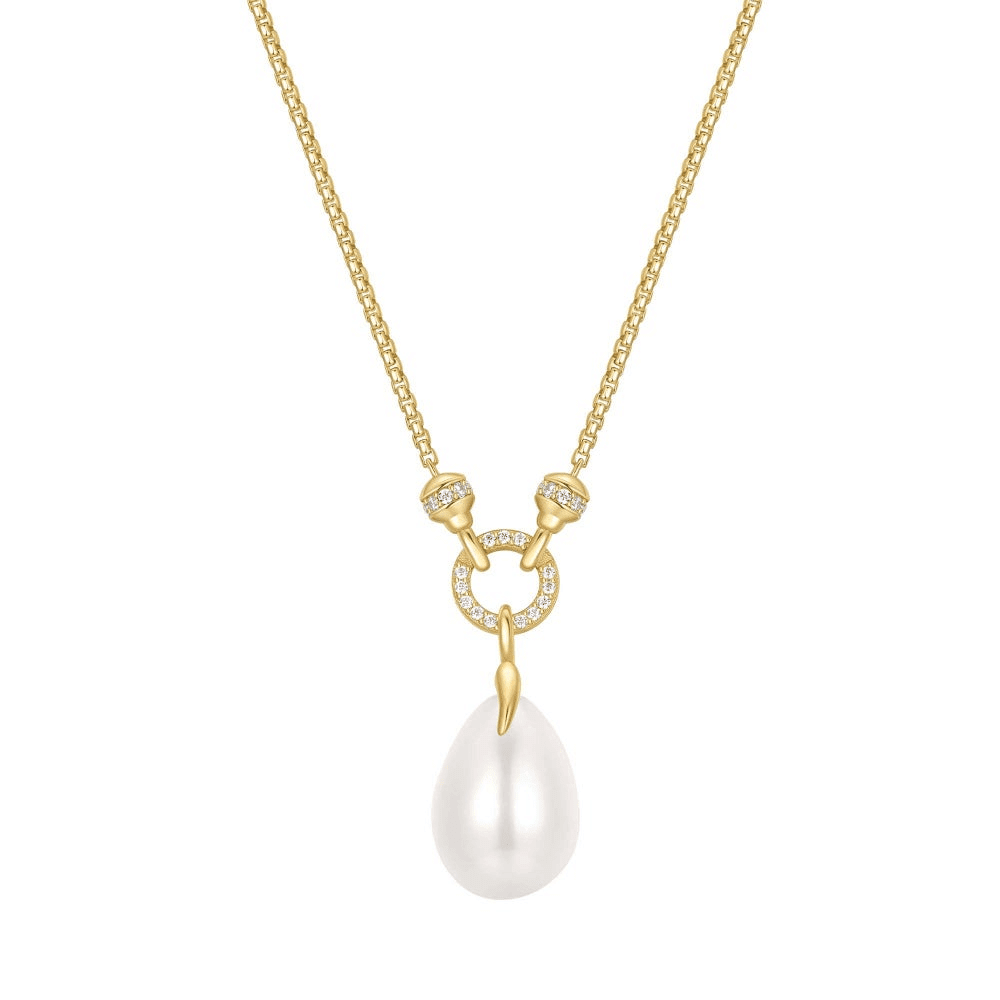 14K Gold Plated Shell Pearl Drop Pendant Necklace by Ania Haie