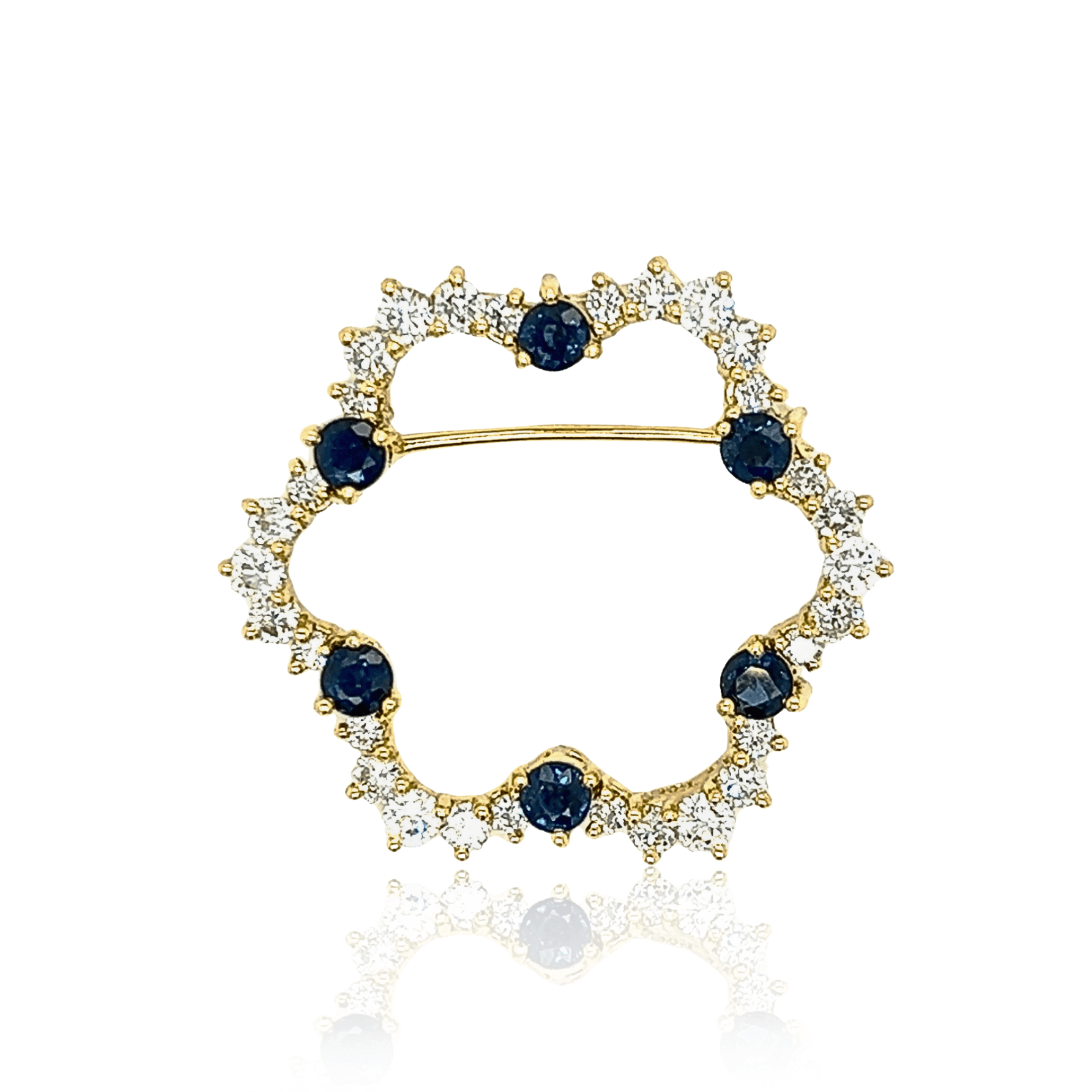 Estate 18K Yellow Gold 1.65ctw Diamond and Blue Sapphire Circle Pin