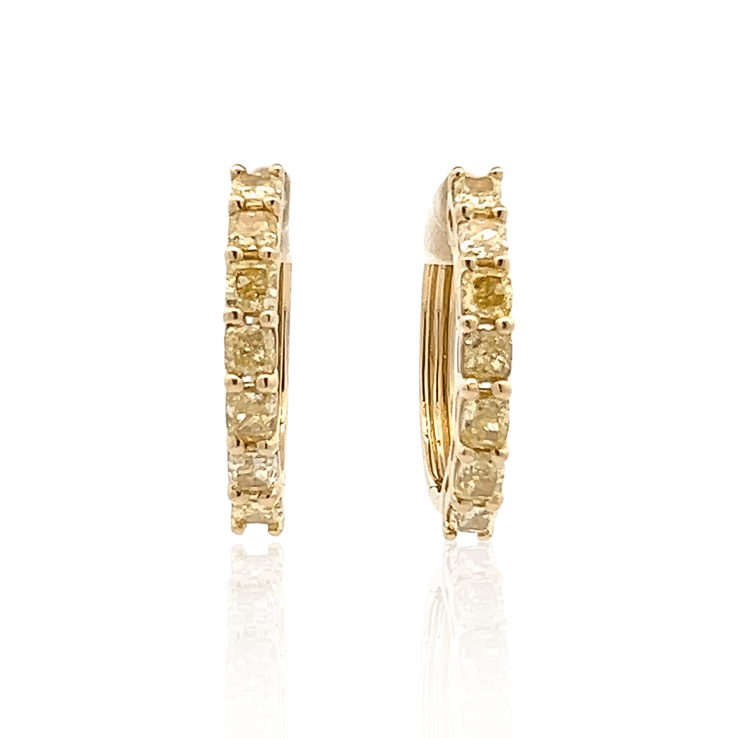 Estate 18K Yellow Gold 3.08ctw Cushion Yellow Diamond Hoop Earrings