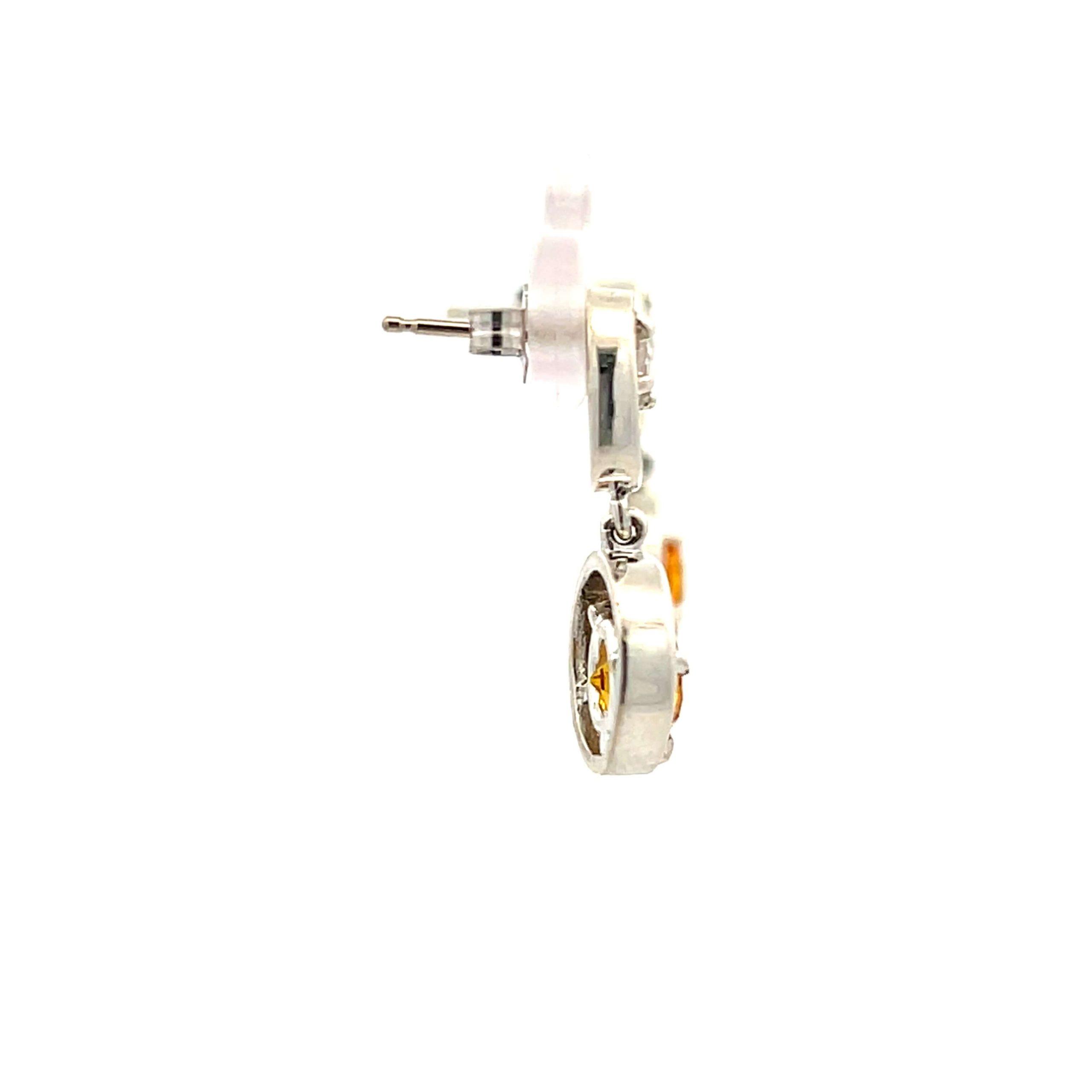 Sterling Silver Citrine & Diamond Open Style Drop Earrings