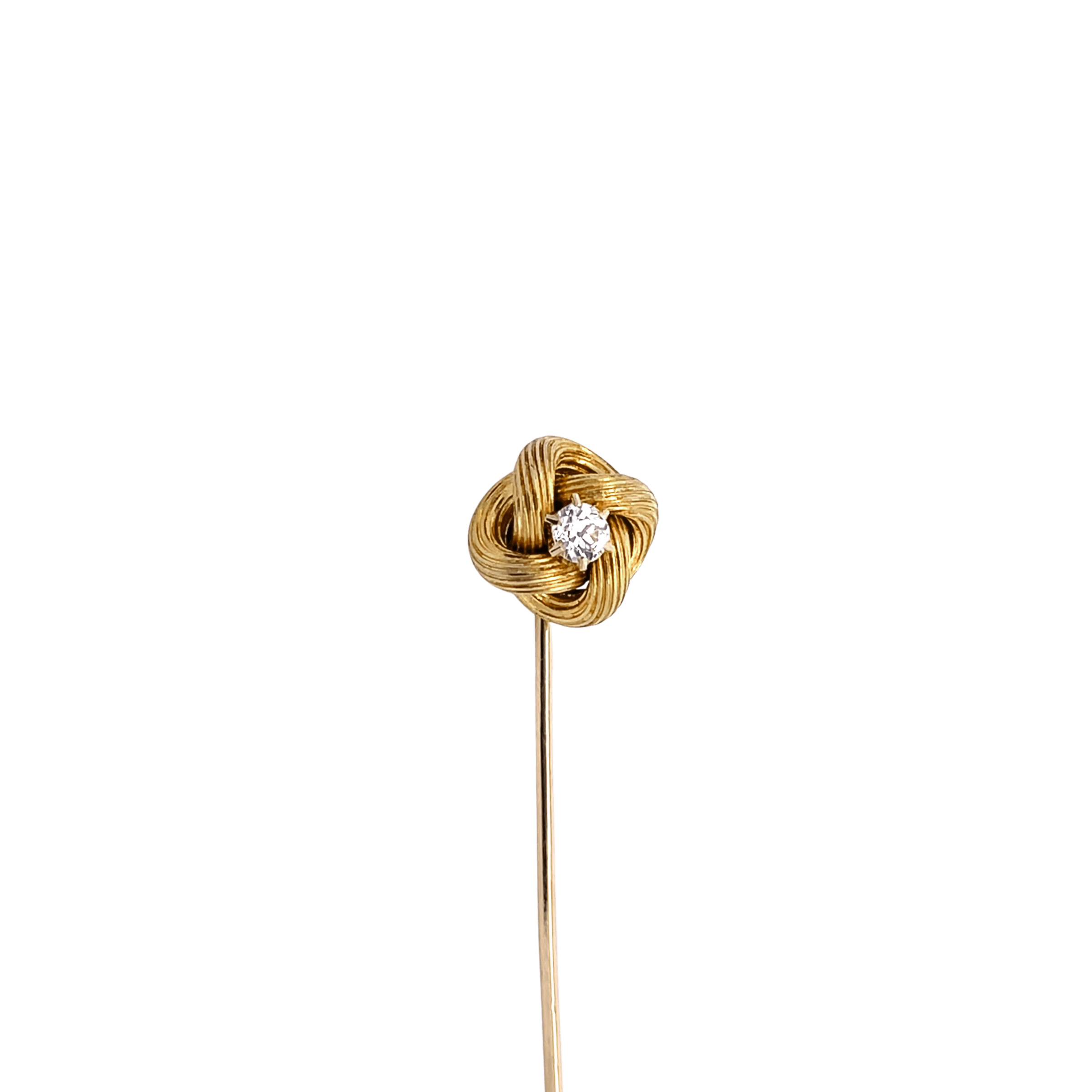 Estate 14K Yellow Gold Old European-Cut Diamond Love Knot Stick Pin