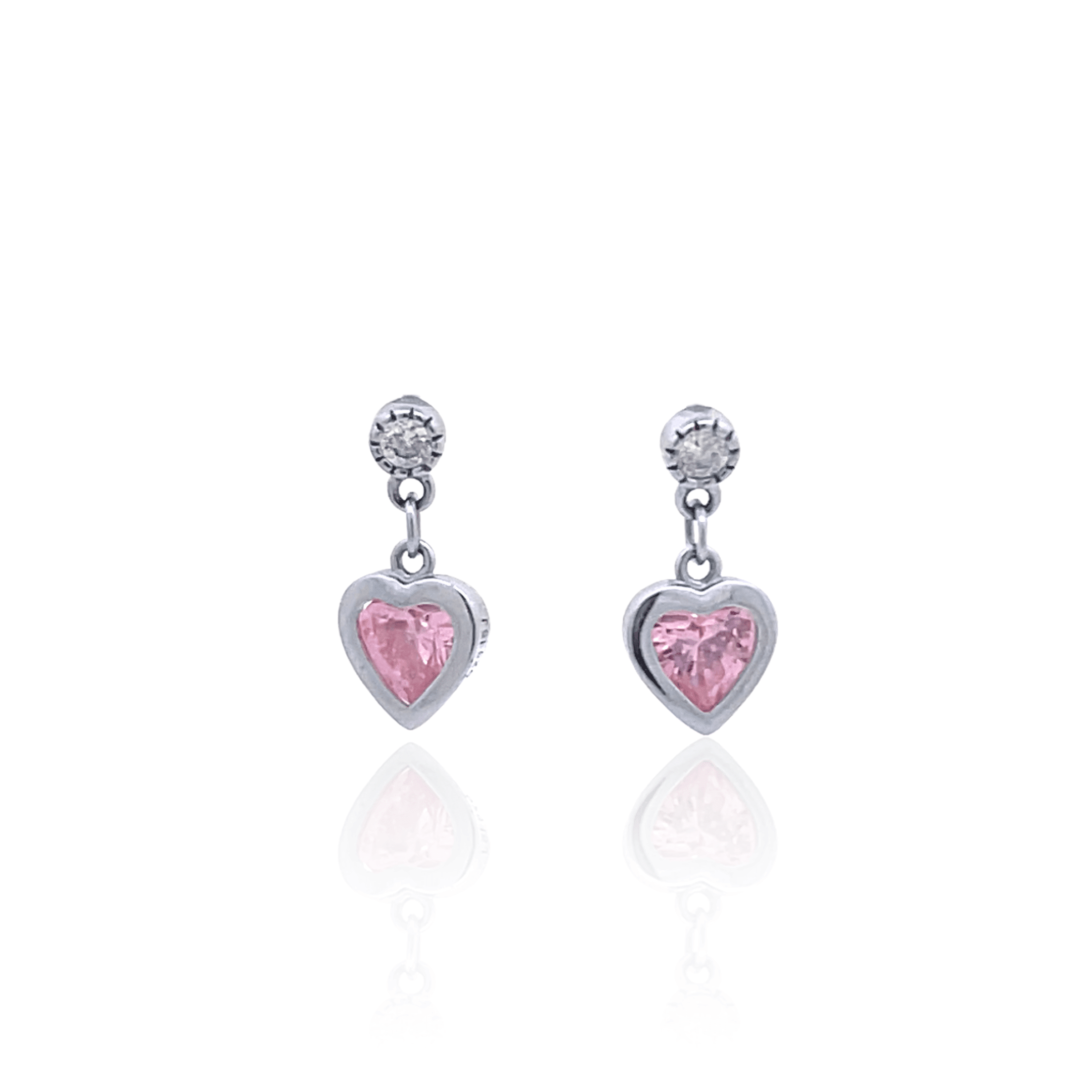 Estate Children’s Sterling Silver Pink Heart Drop Earrings