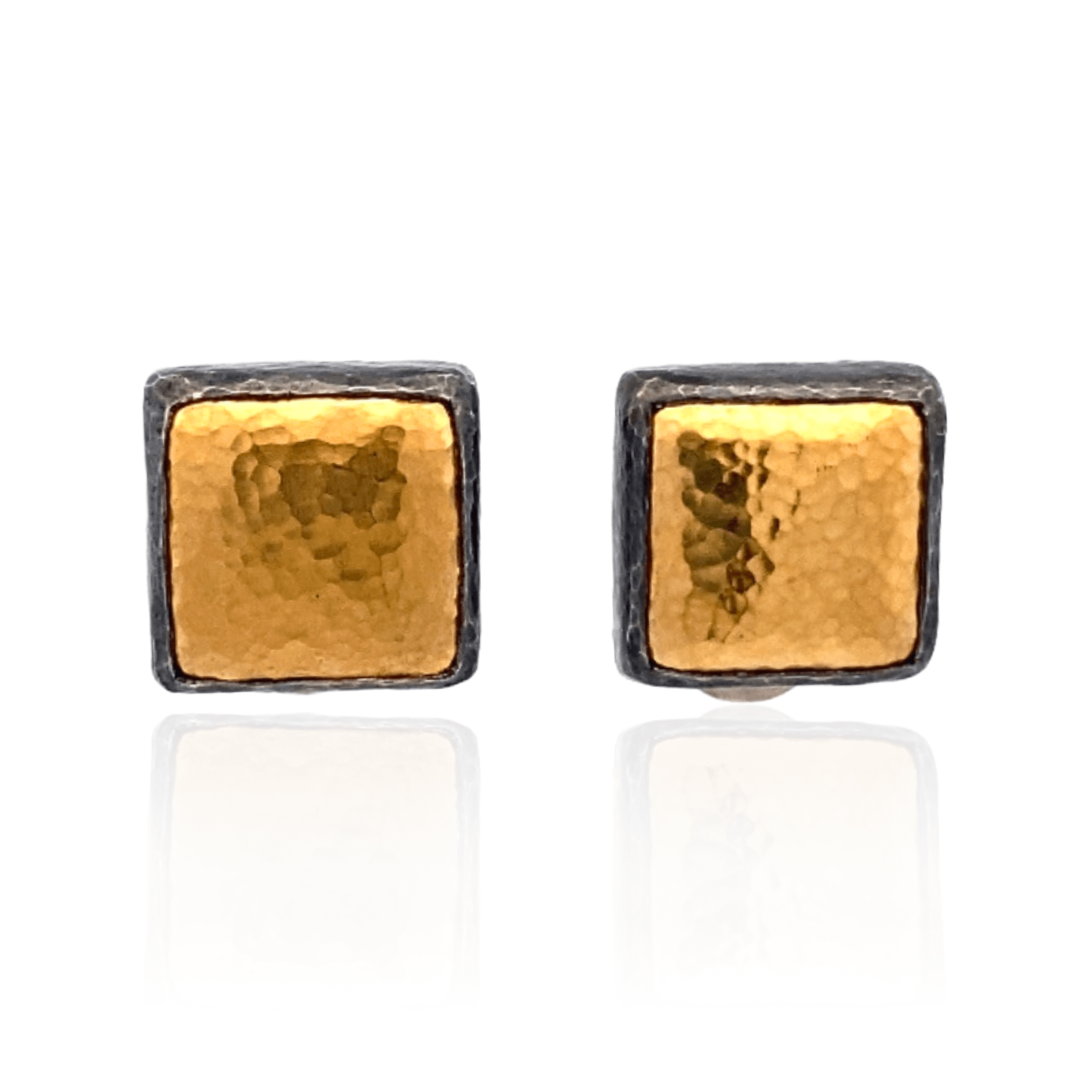 Estate Sterling Silver & 24K Gold Square Clip On Earrings