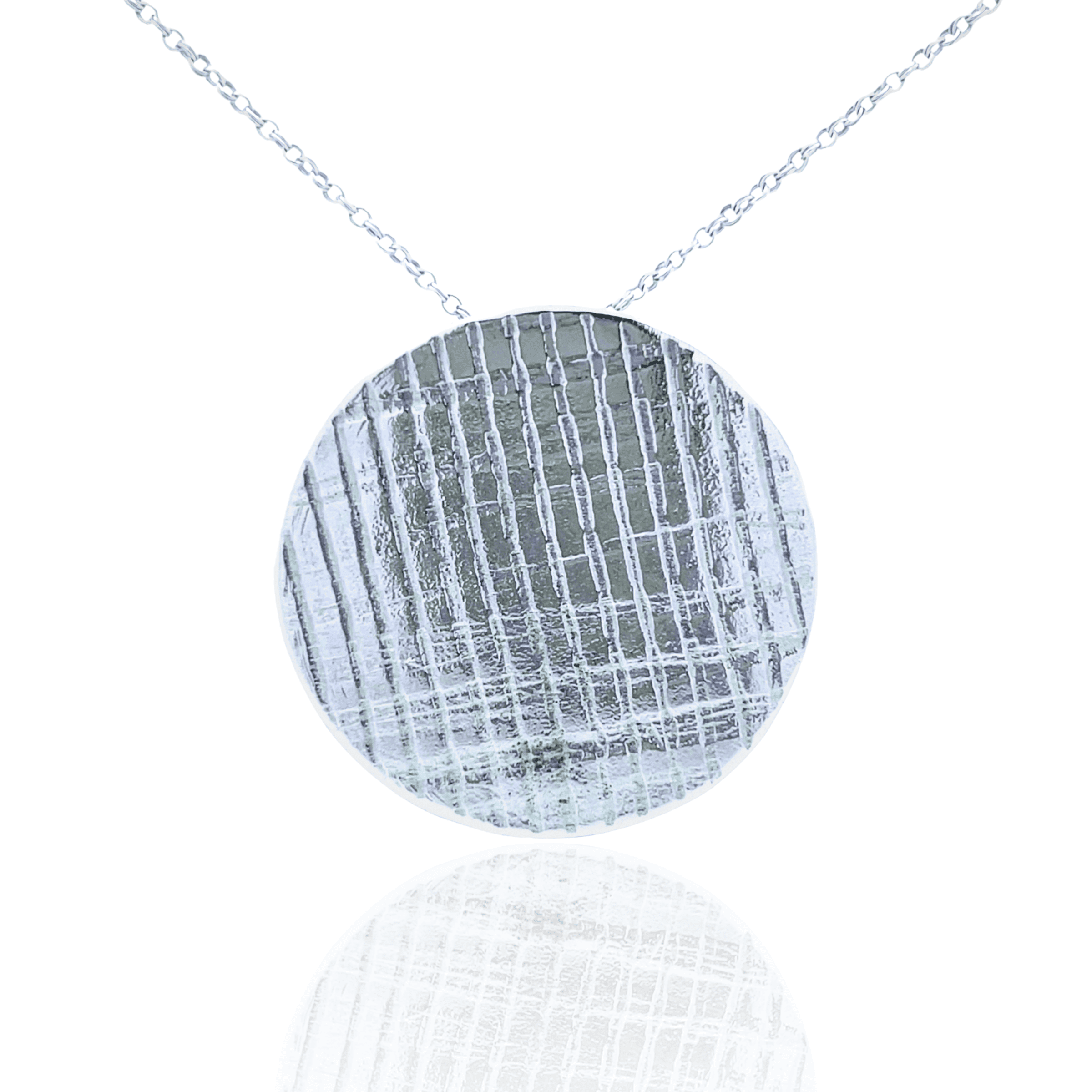 Estate Sterling Silver Textured Disc Pendant Necklace