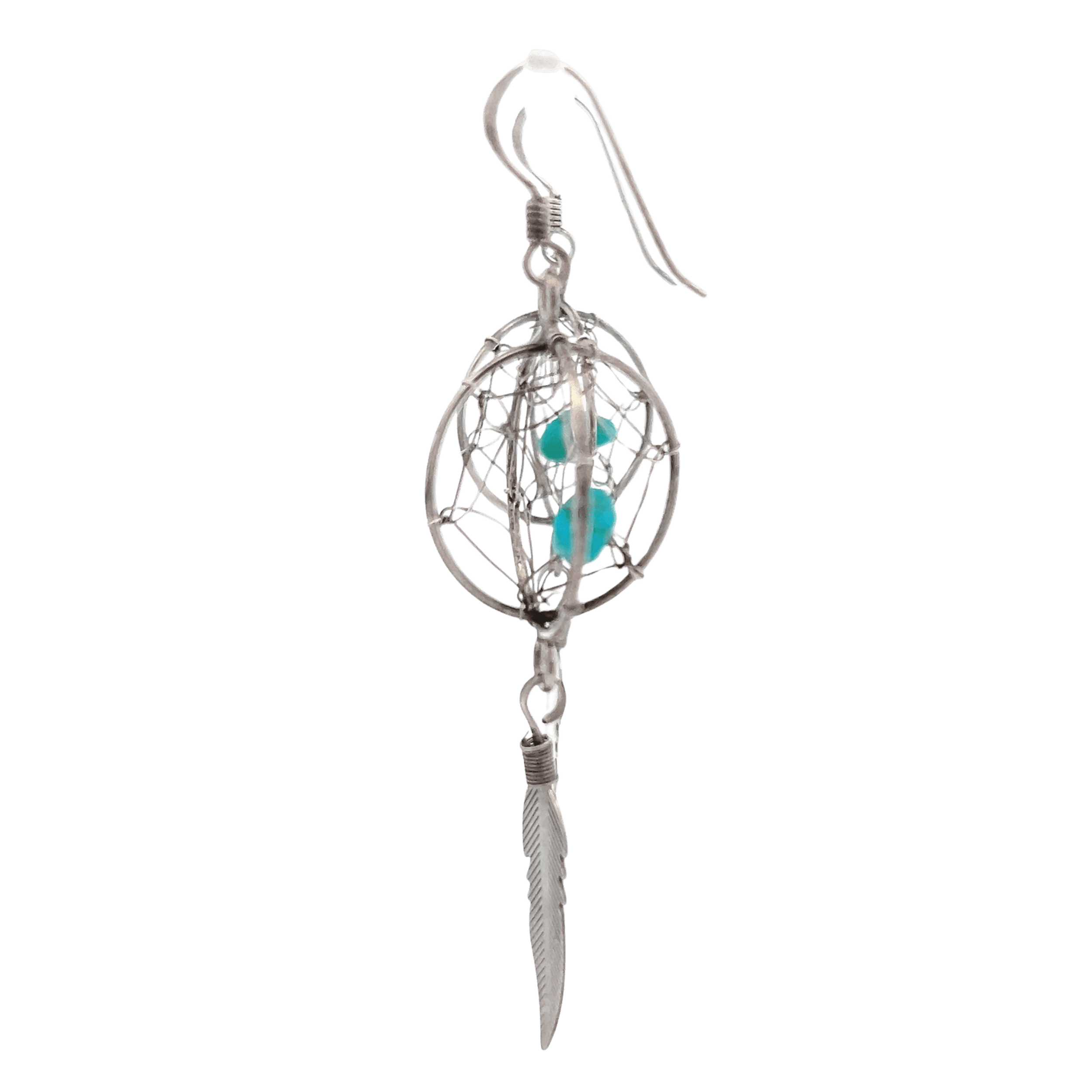 Estate Sterling Silver Turquoise Dream Catcher Drop Earrings