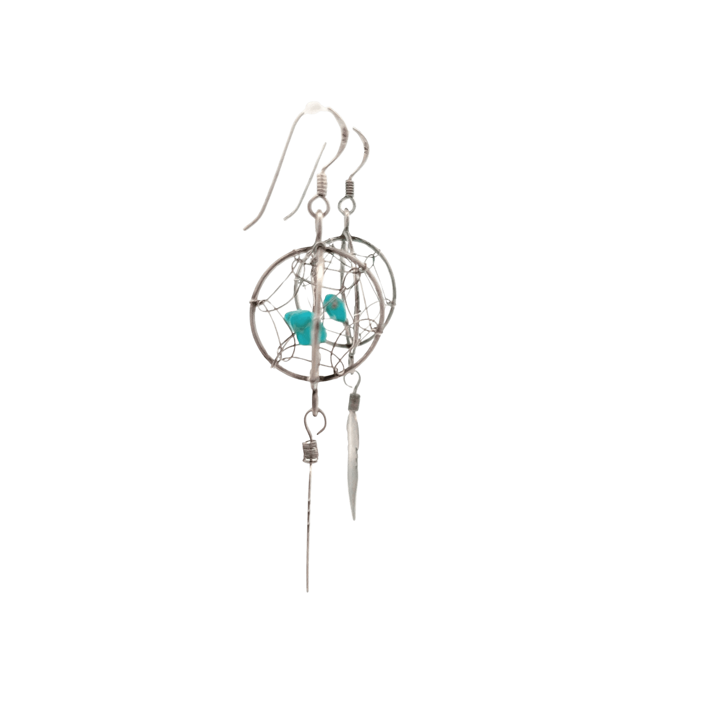 Estate Sterling Silver Turquoise Dream Catcher Drop Earrings