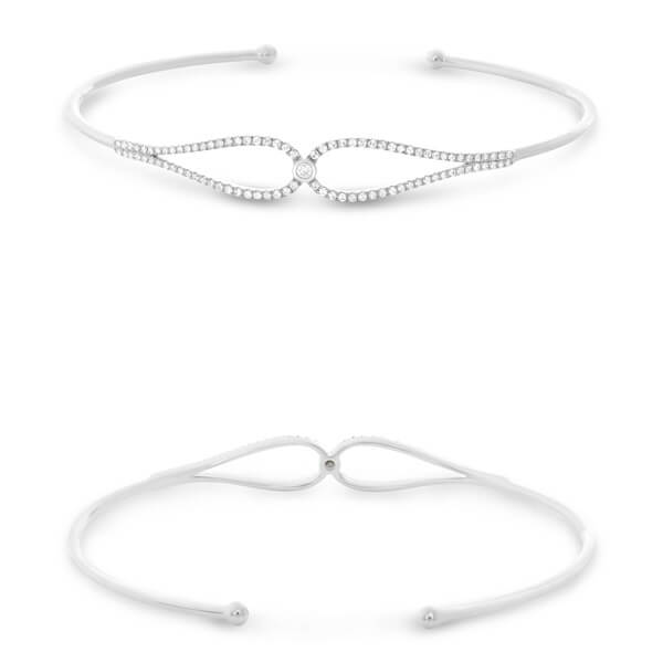 14K White Gold 0.26CTW Diamond Open Tear Drop Cuff Bracelet