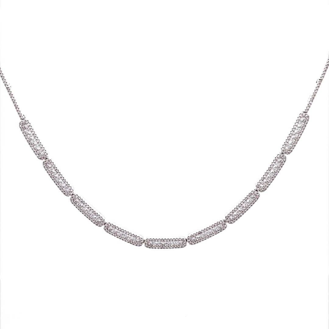 14K White Gold 3.21CTW Diamond Bar Station Necklace