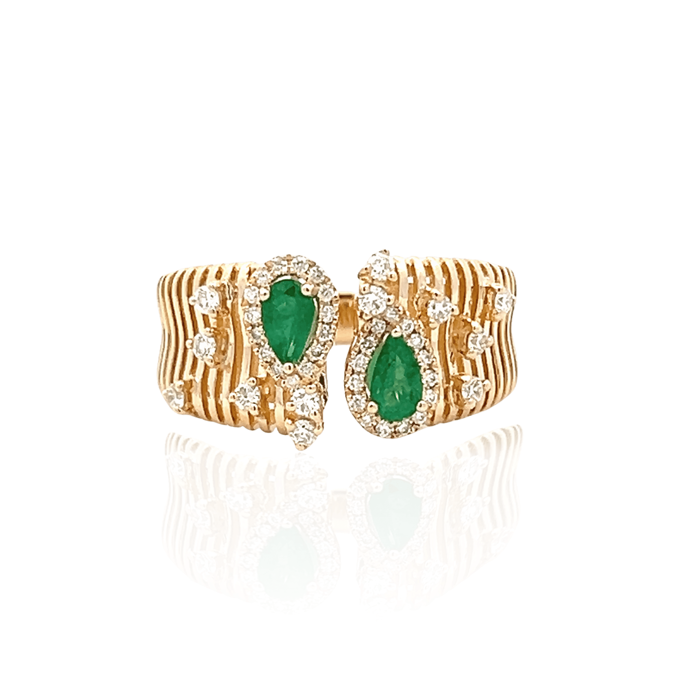 14K Yellow Gold 0.67CTW Emerald & Diamond Open Ring