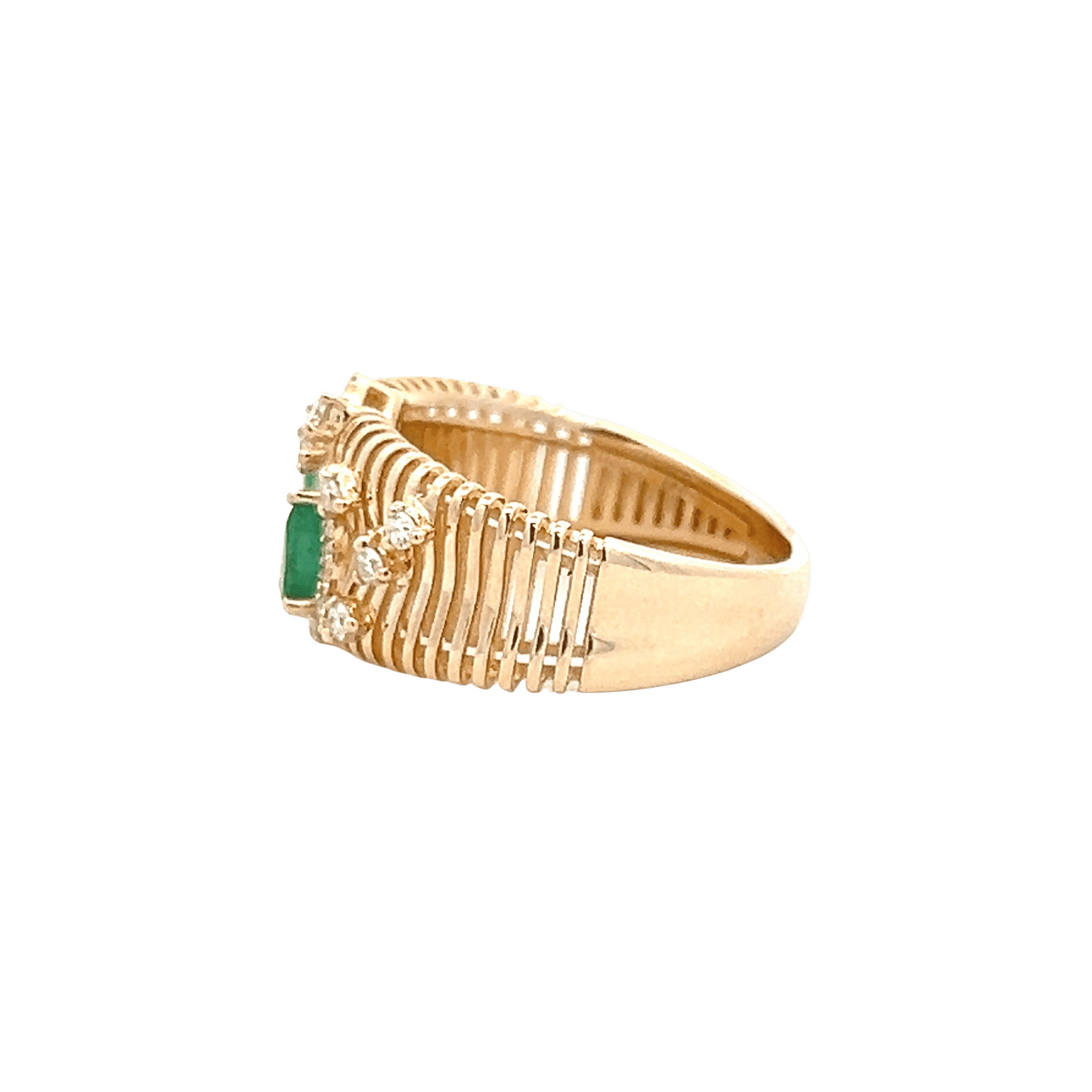 14K Yellow Gold 0.67CTW Emerald & Diamond Open Ring
