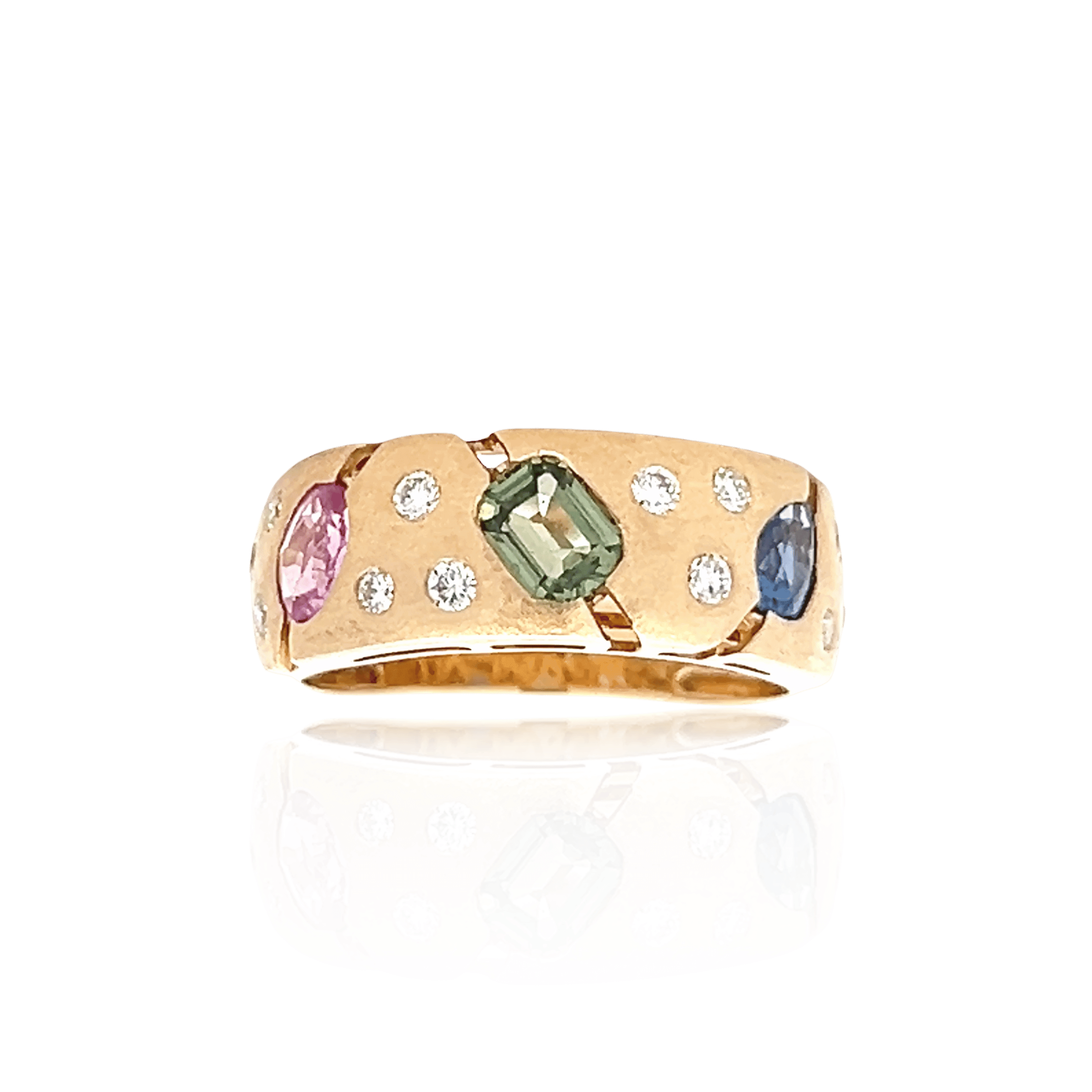 14K Yellow Gold 1.62CTW Multi-Color Sapphire & Diamond Band