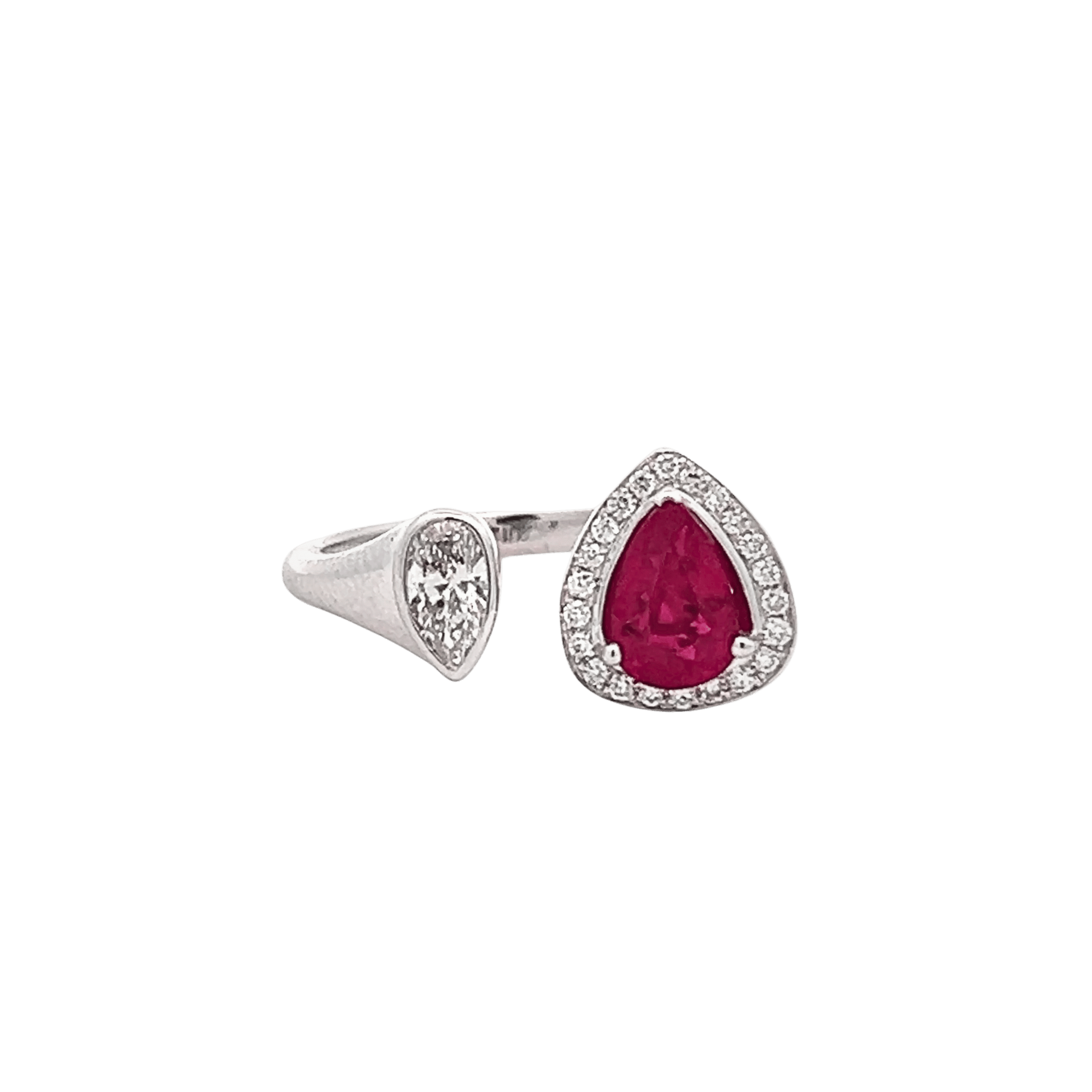 18K White Gold 1.93CTW Pear-Shaped Ruby & Diamond Open Style Ring
