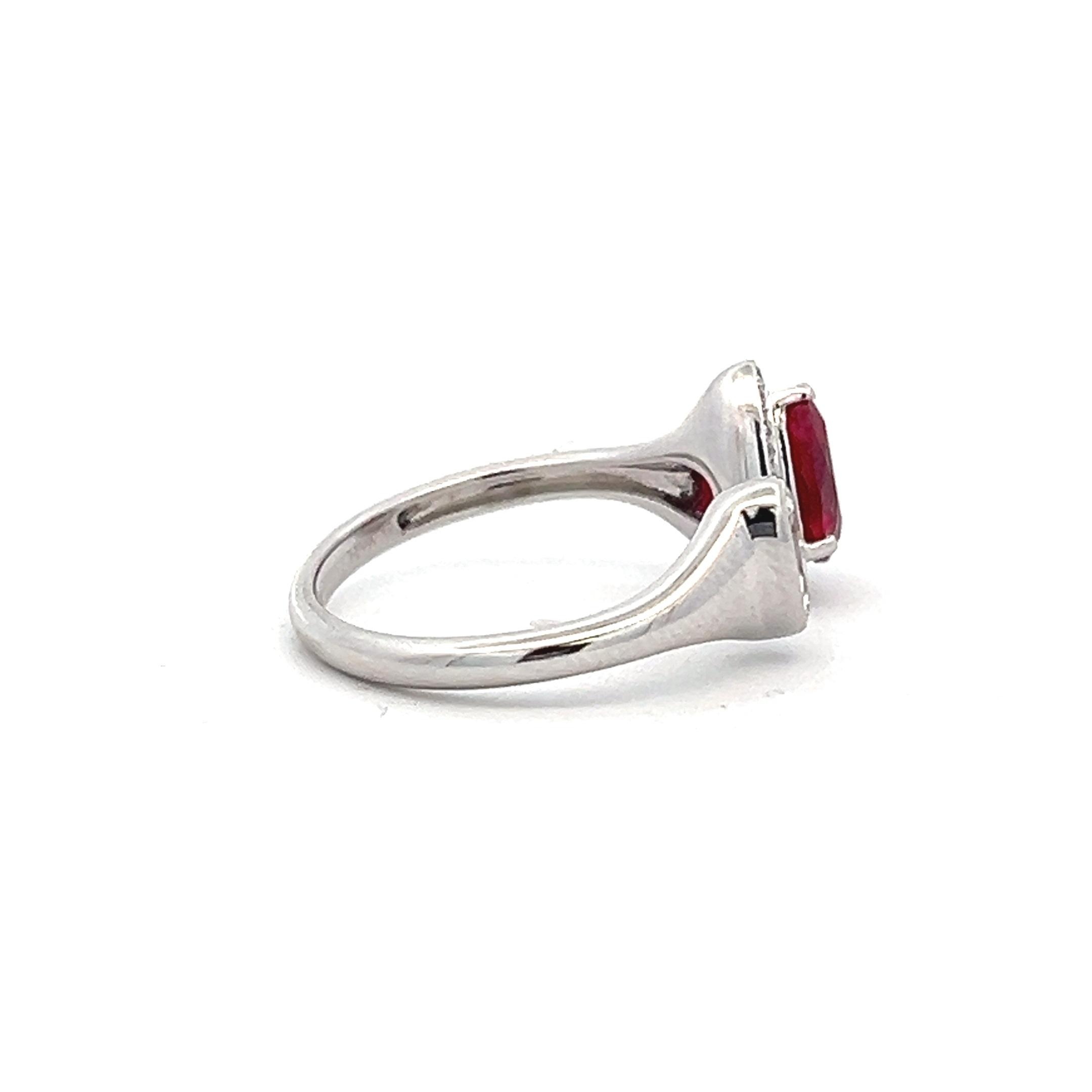18K White Gold 1.93CTW Pear-Shaped Ruby & Diamond Open Style Ring