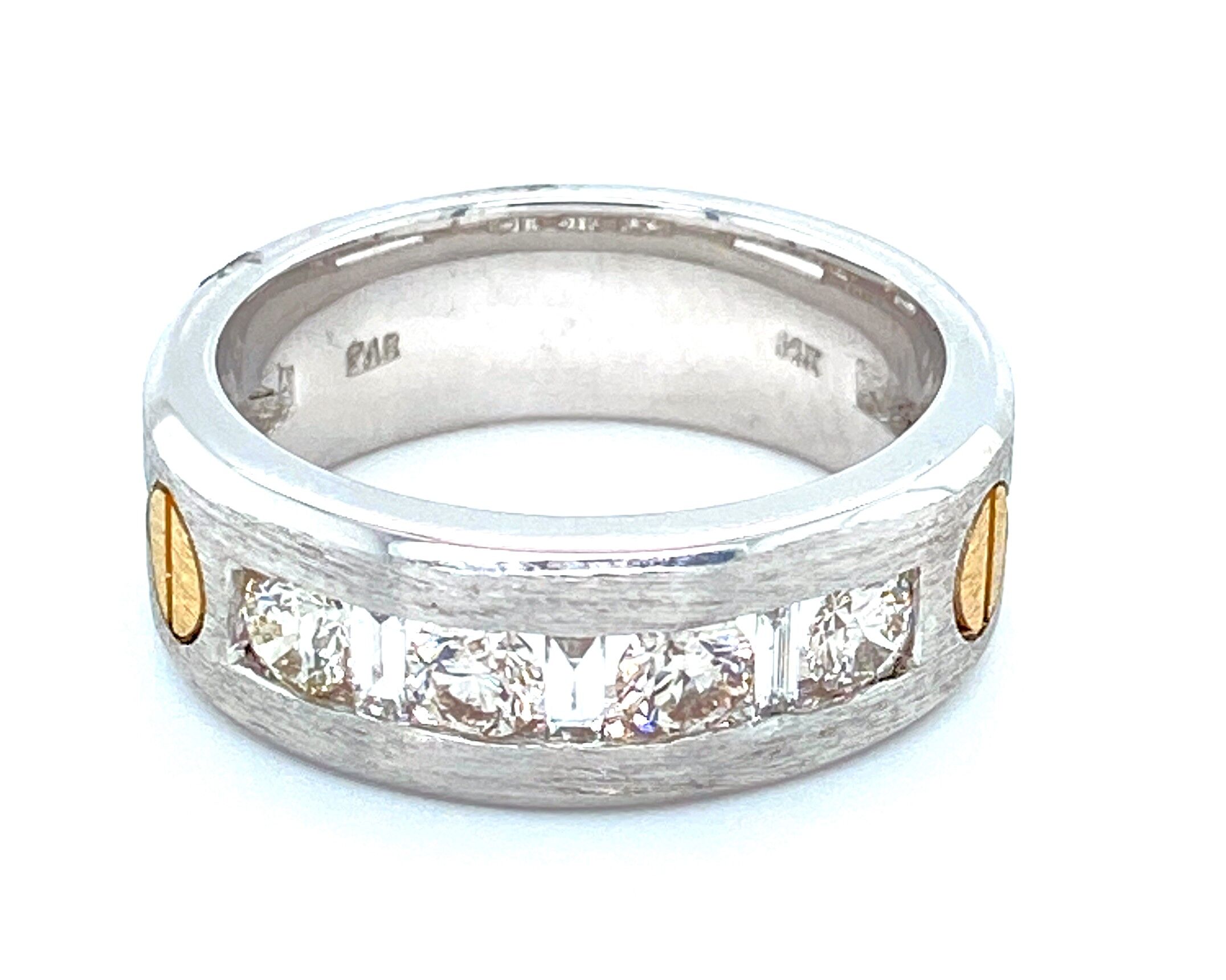 Channel Set Men's Band with Diamonds in White and Yellow Gold