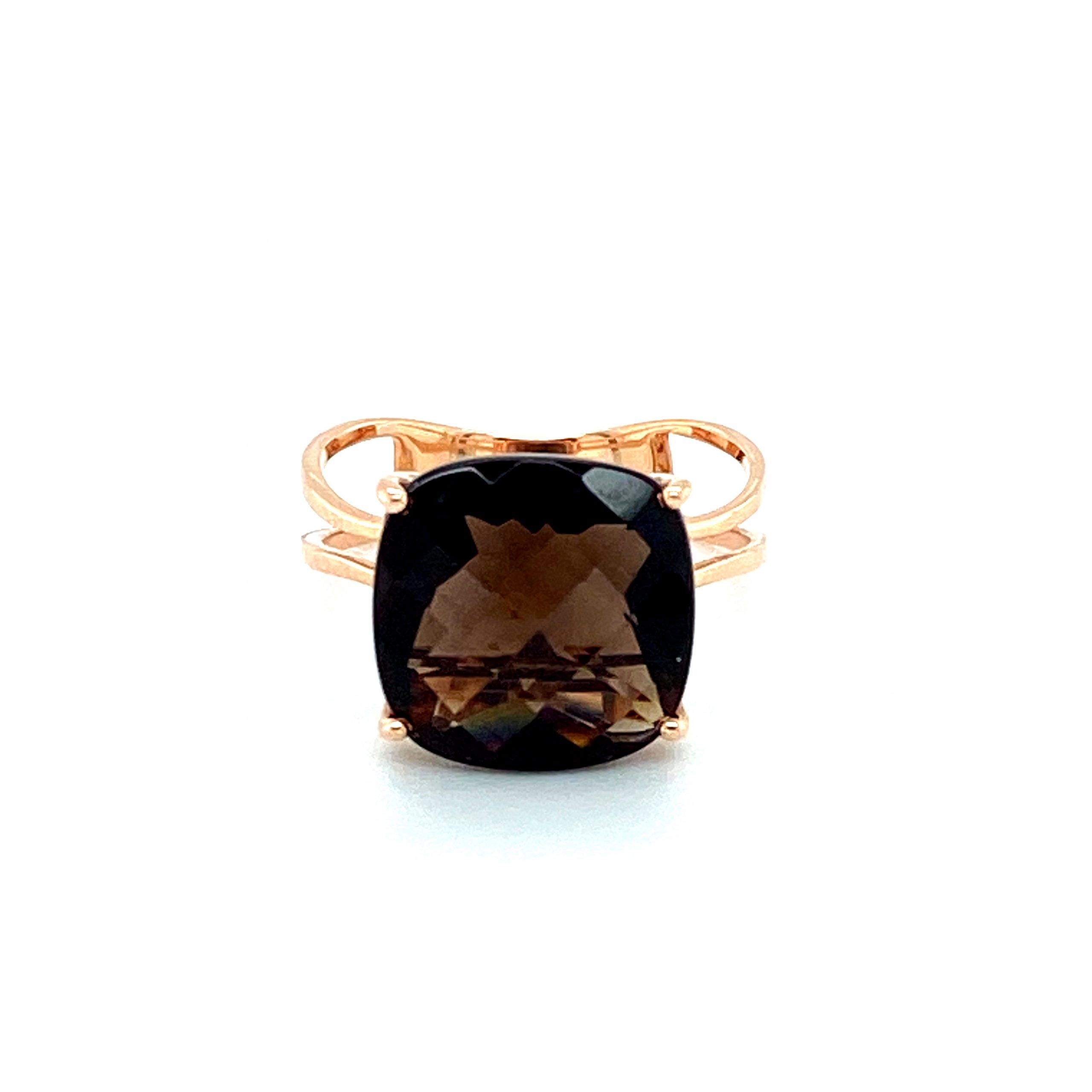Split Shank Smoky Quartz Ring in Rose Gold