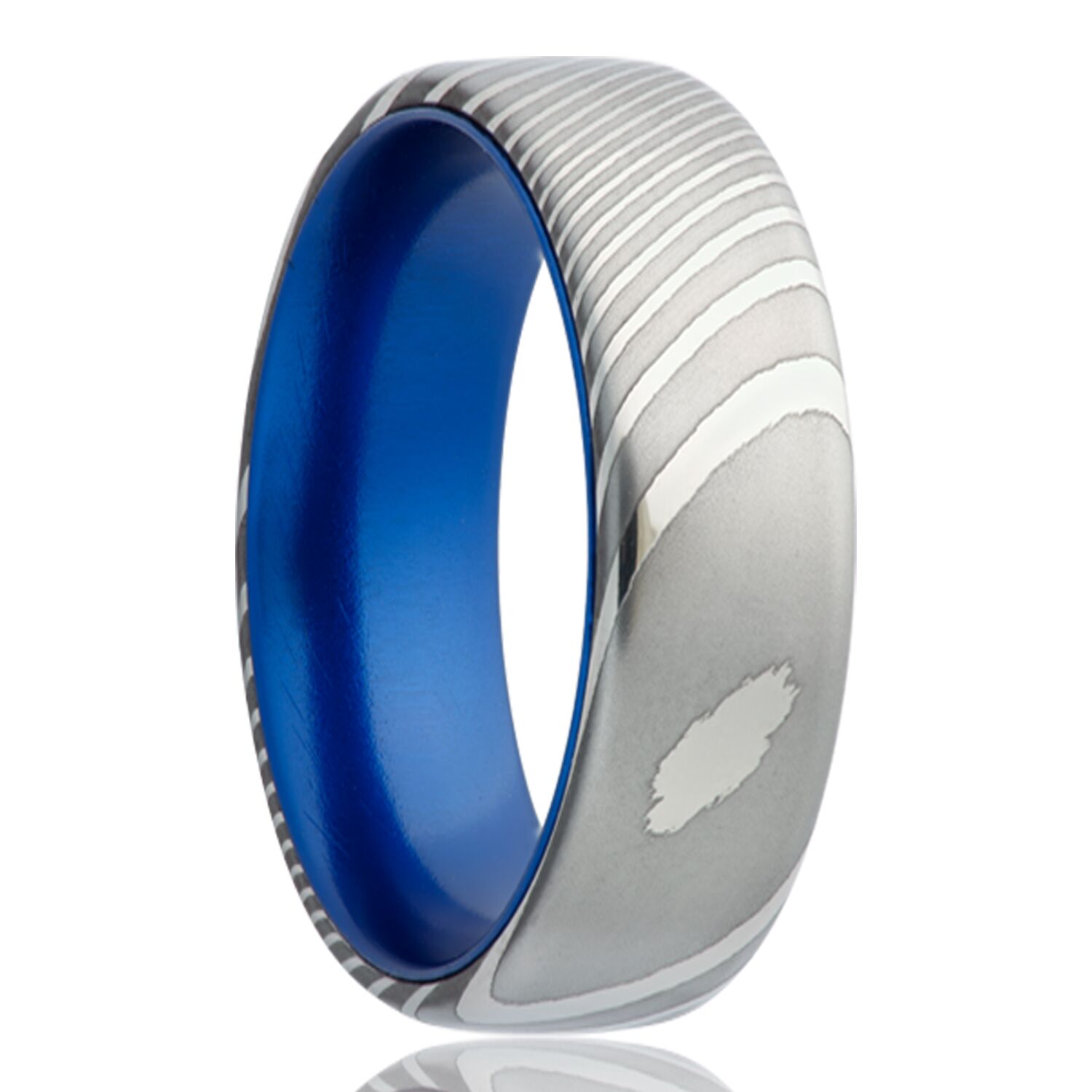 Damascus Steel Comfort Fit Band with Blue Interior
